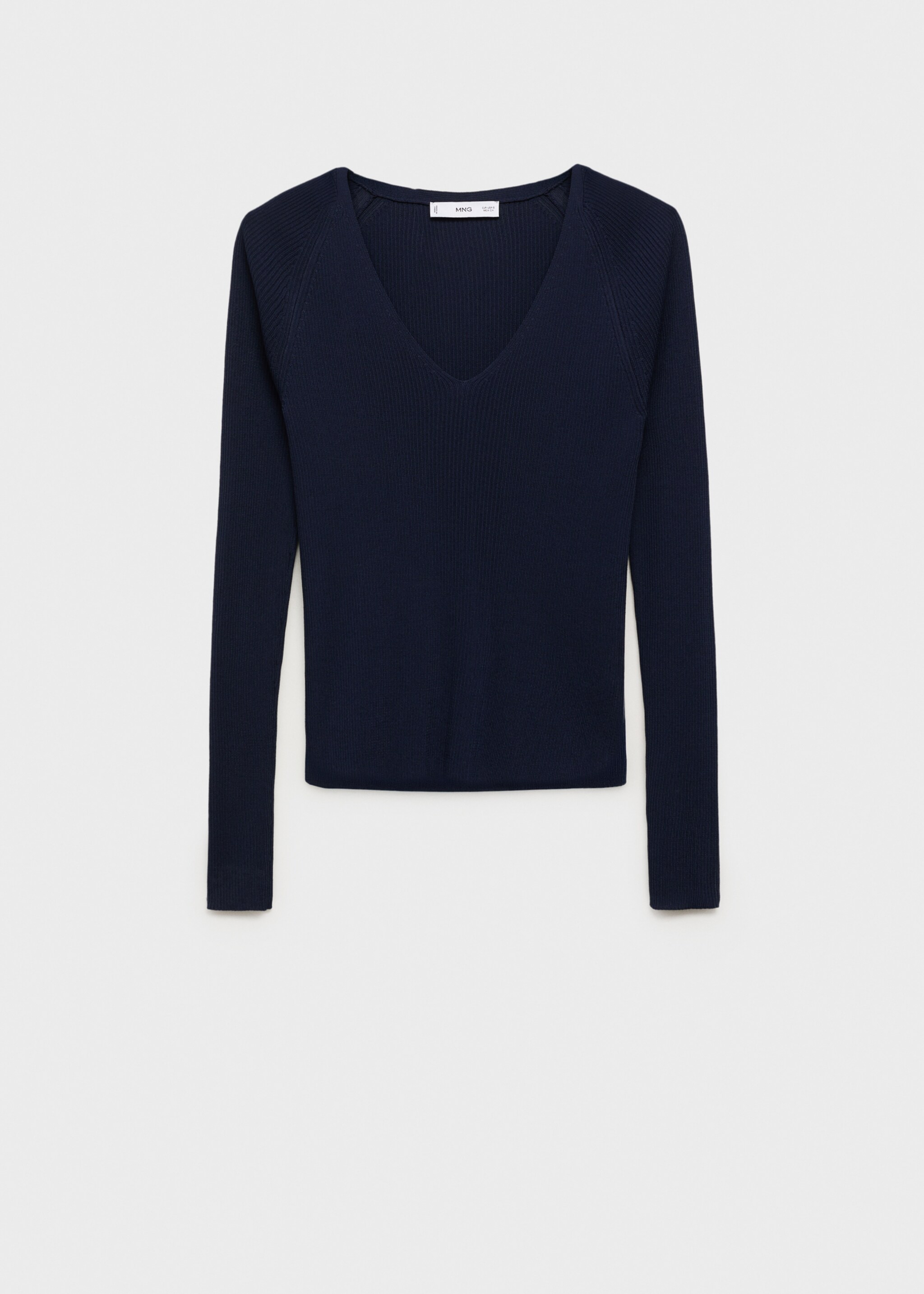 V-neck ribbed knit sweater - Article without model, Dark Navy. Ref: 17084098-00.
