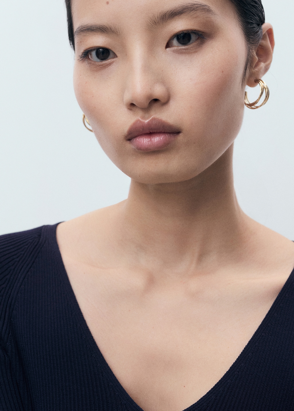 Mango V-neck ribbed knit sweater