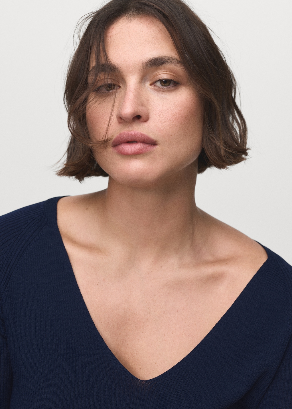 Mango V-neck ribbed knit sweater