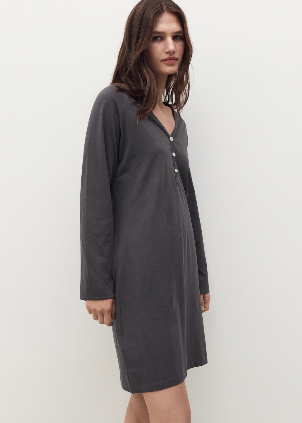 Cotton nightdress with button detail