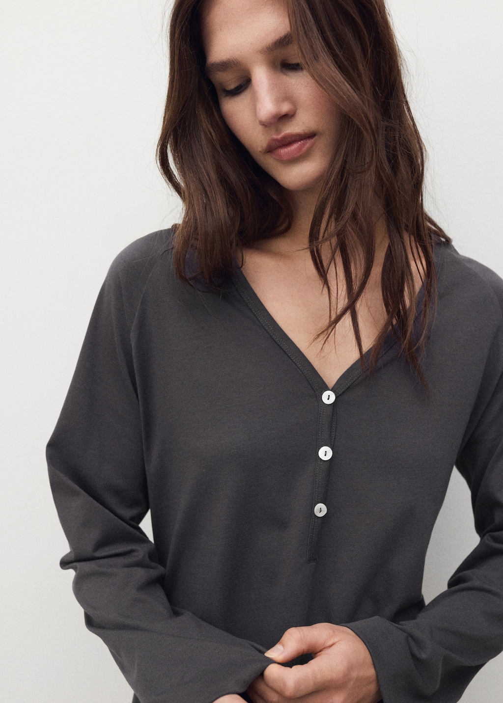 Cotton nightdress with button detail