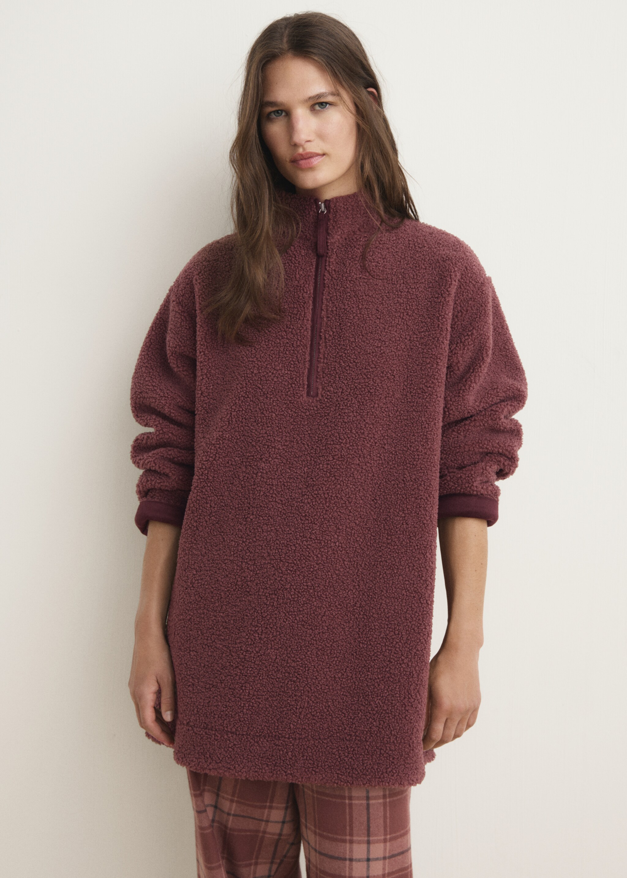 Fleece sweatshirt with zip - Medium plane, Russet. Ref: 17084104-00.