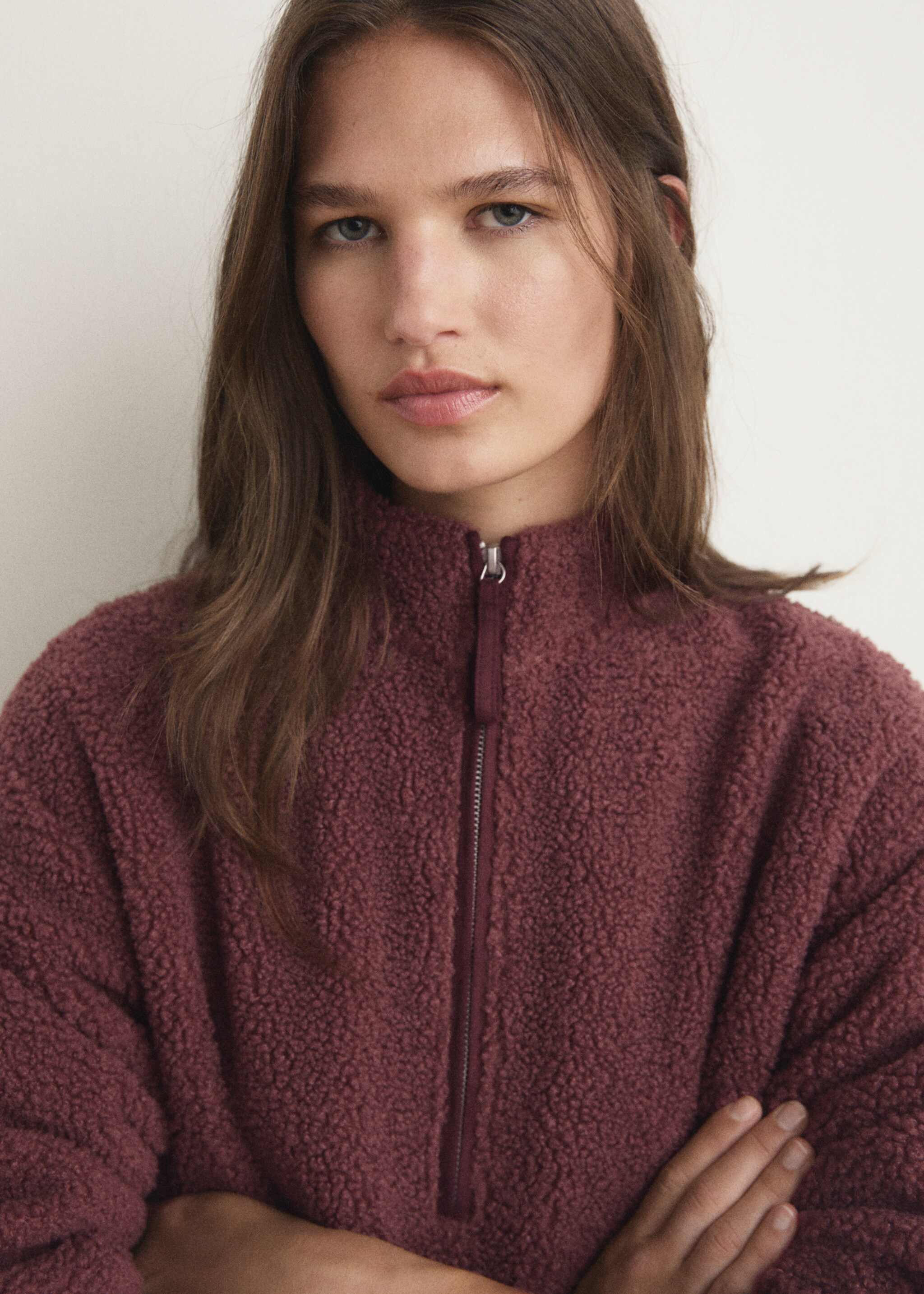 Fleece sweatshirt with zip - Details of the article 2, Russet. Ref: 17084104-00.