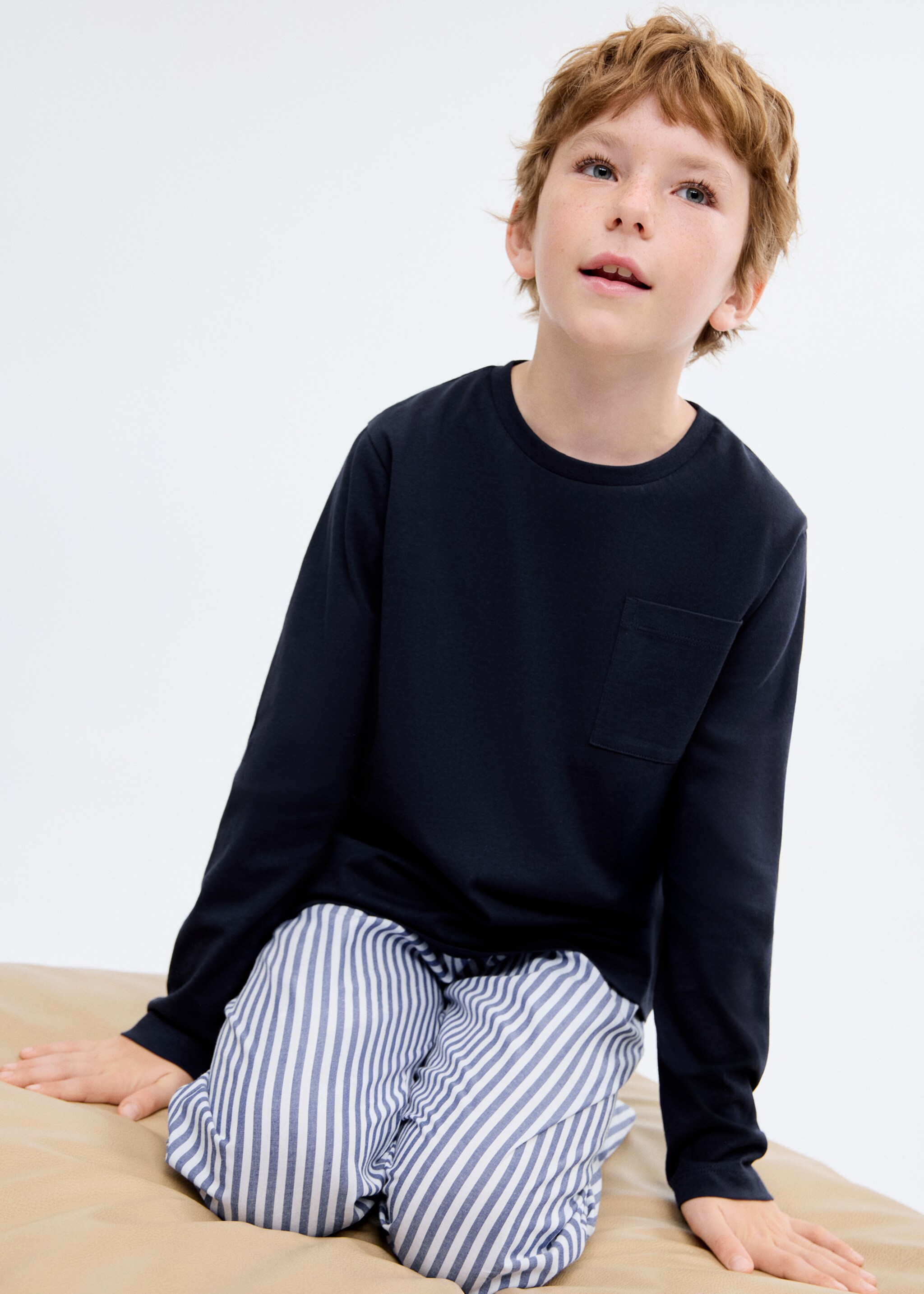 Striped long pyjamas - Medium plane, Navy. Ref: 17084106-00.