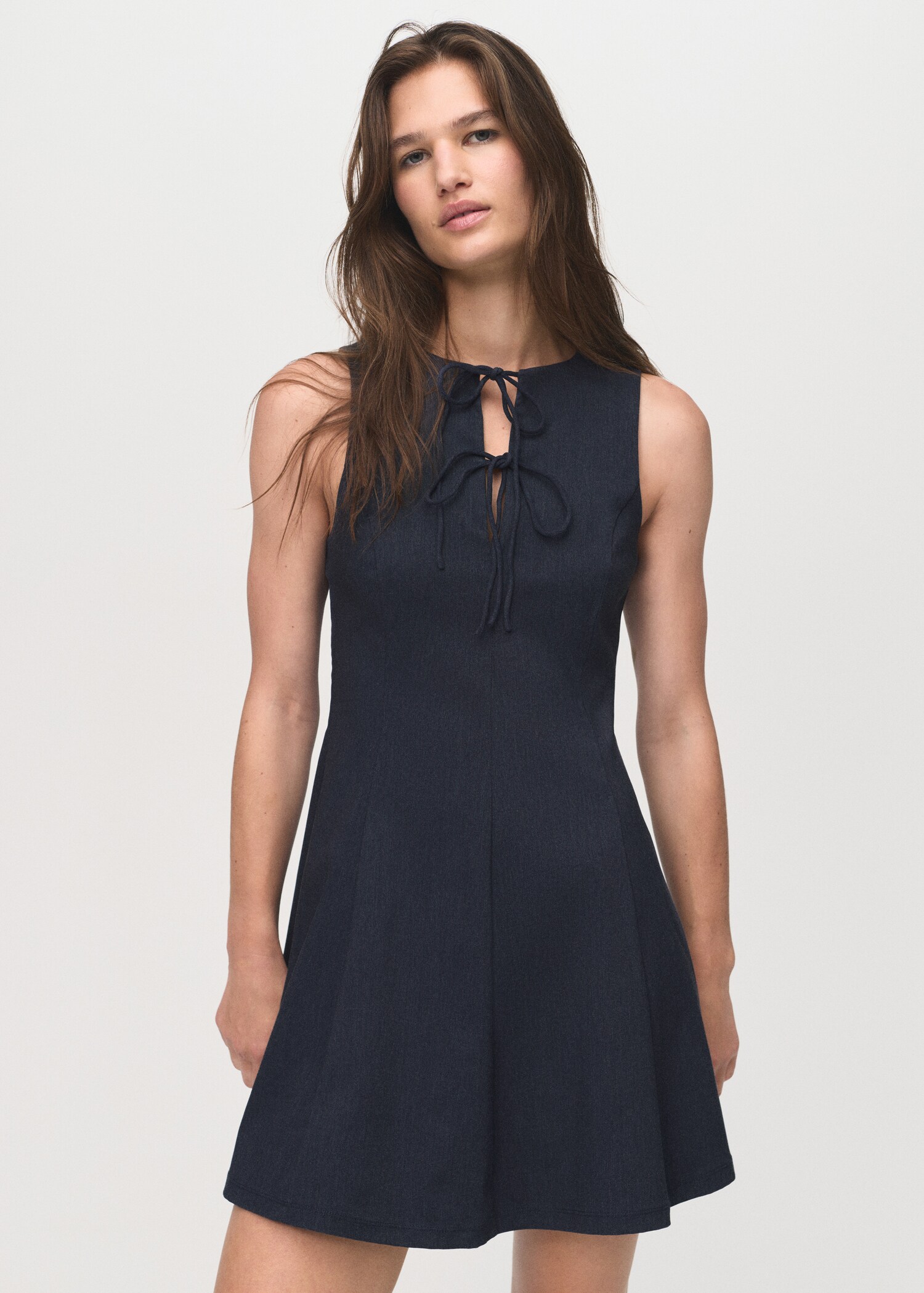 Denim-effect dress with bows - Medium plane