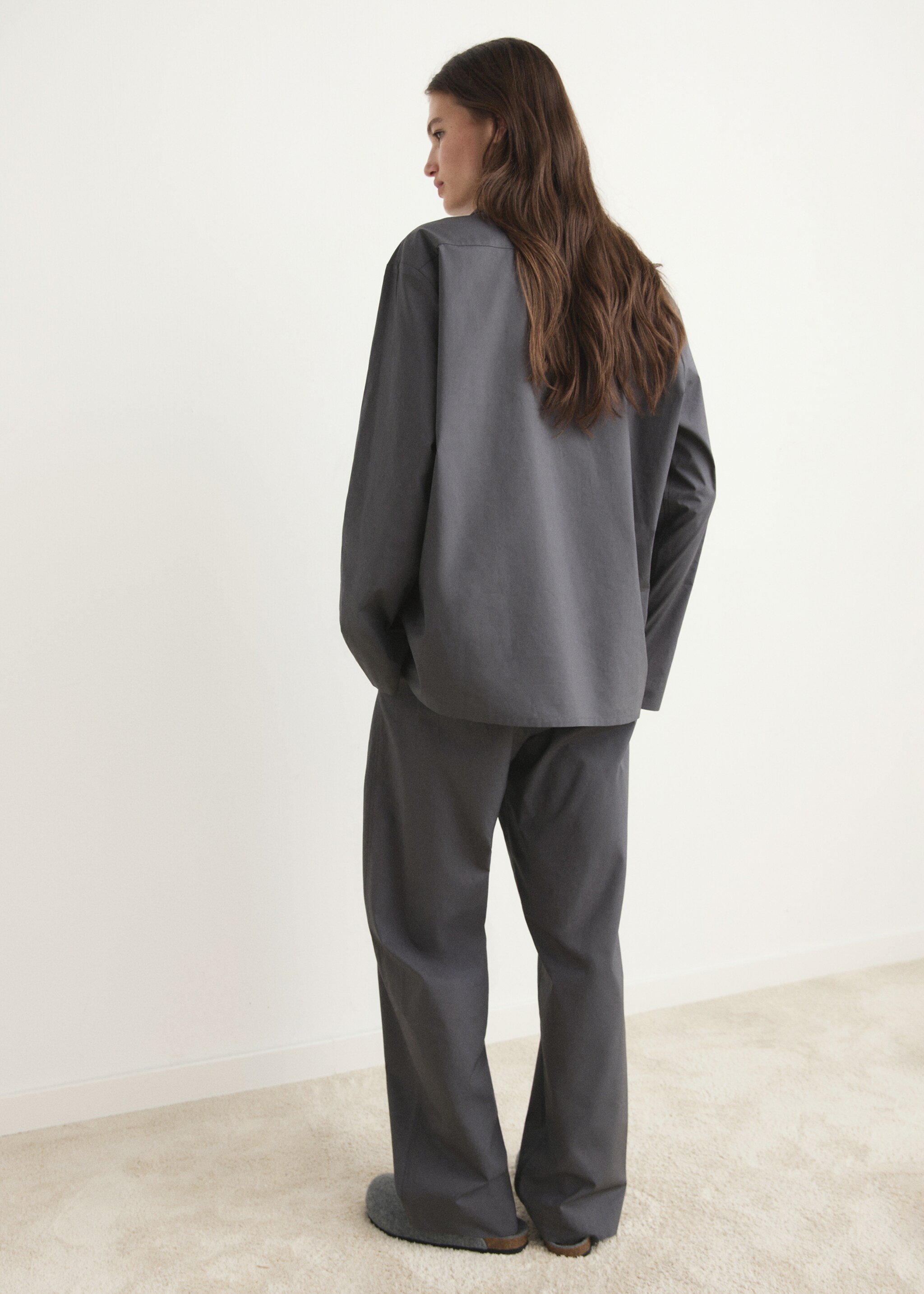 Poplin pyjama bottoms - Reverse of the article, Charcoal. Ref: 17084117-00.