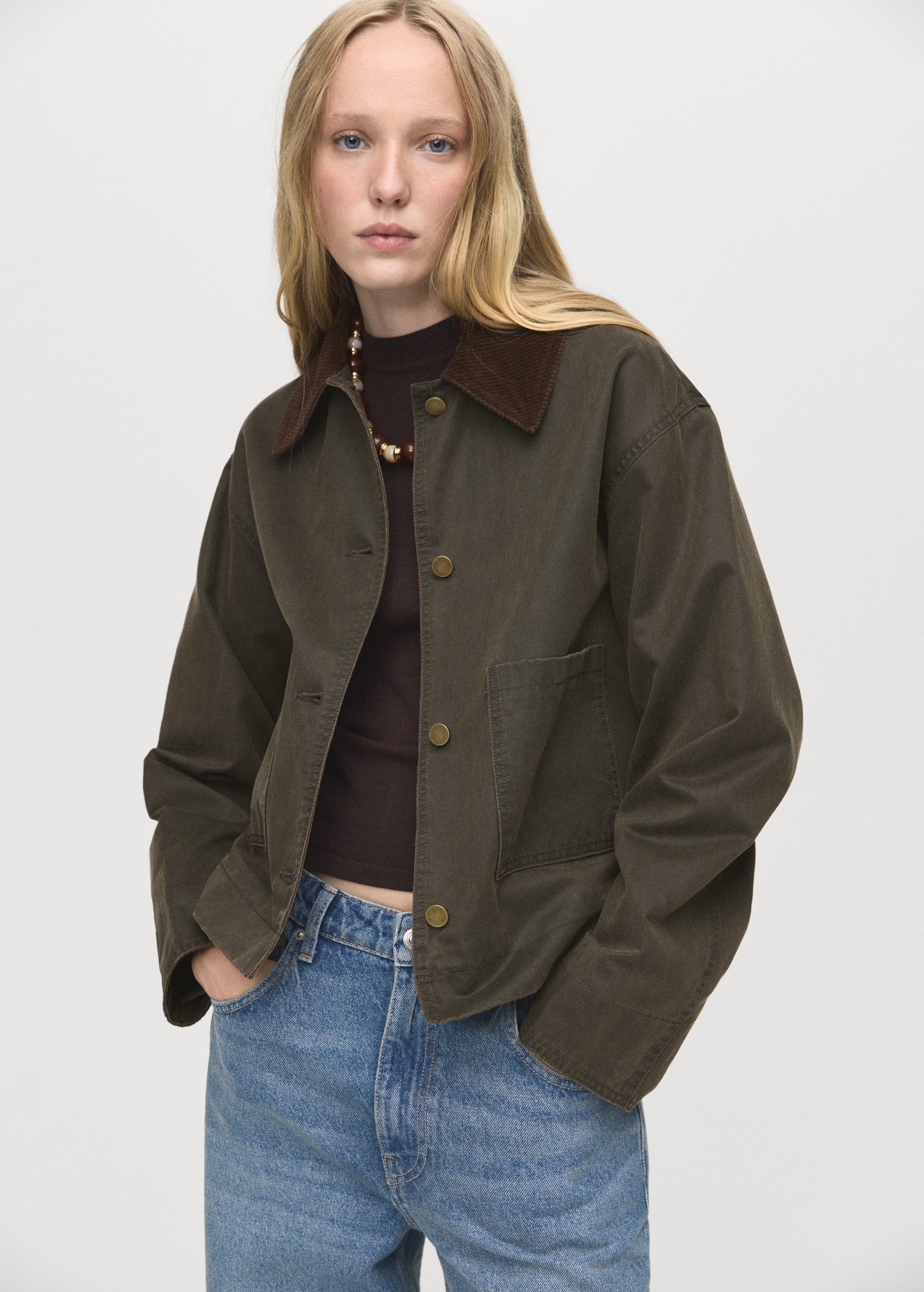 Denim barn jacket with corduroy collar Women MANGO USA