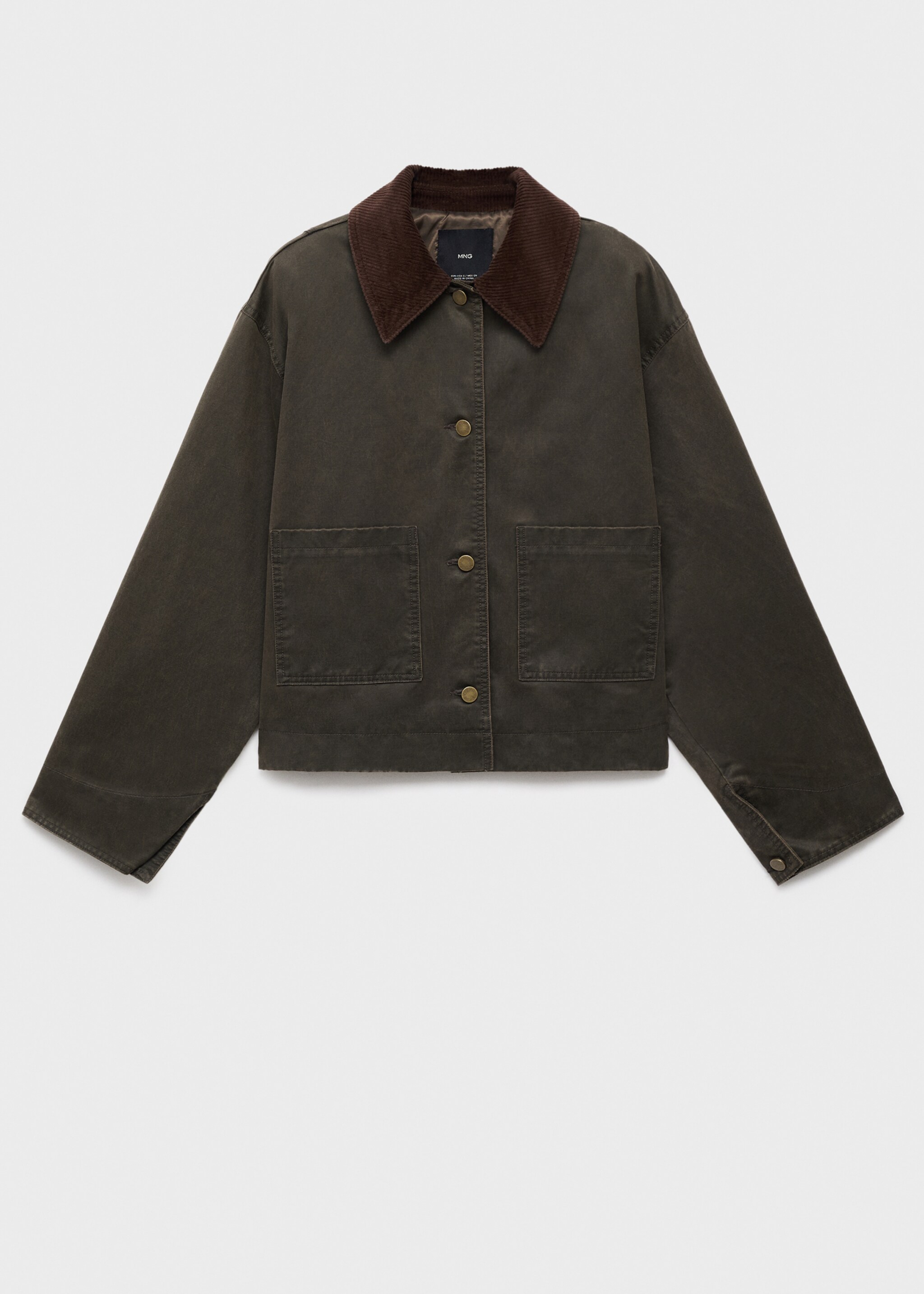 Corduroy collar denim jacket - Article without model, Khaki. Ref: 17084120-00.