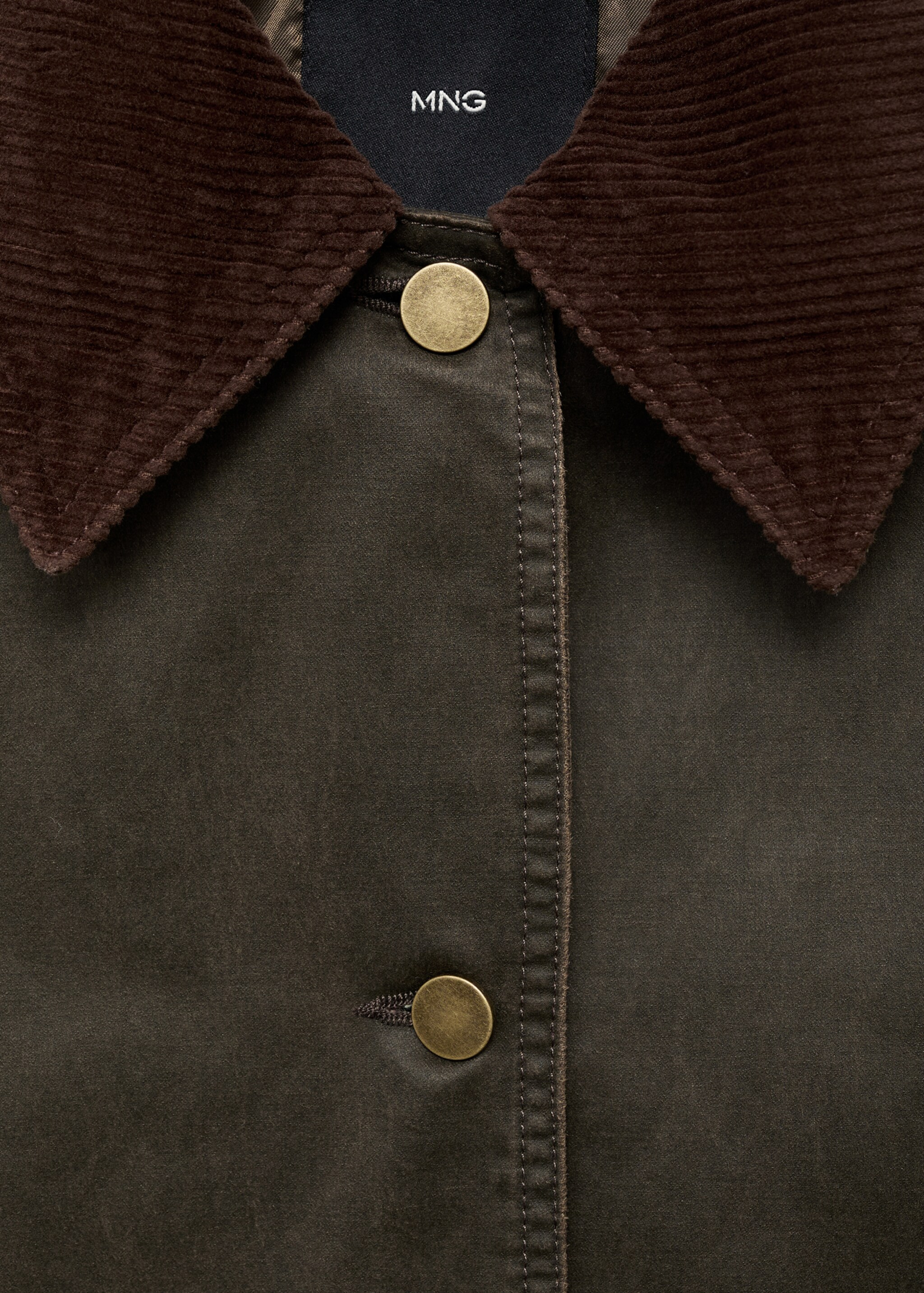 Corduroy collar denim jacket - Details of the article 8, Khaki. Ref: 17084120-00.