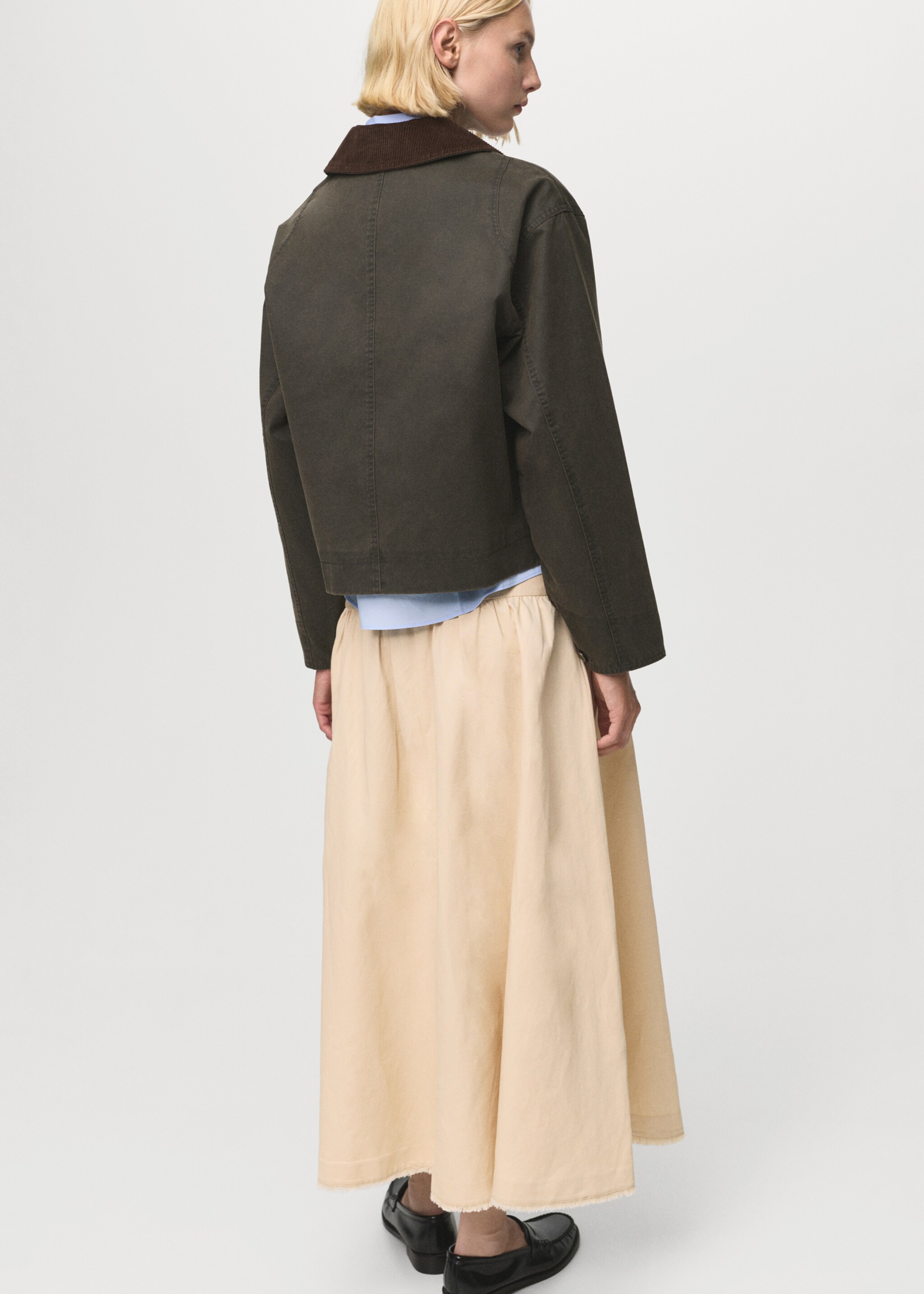 Corduroy collar denim jacket - Reverse of the article, Khaki. Ref: 17084120-00.