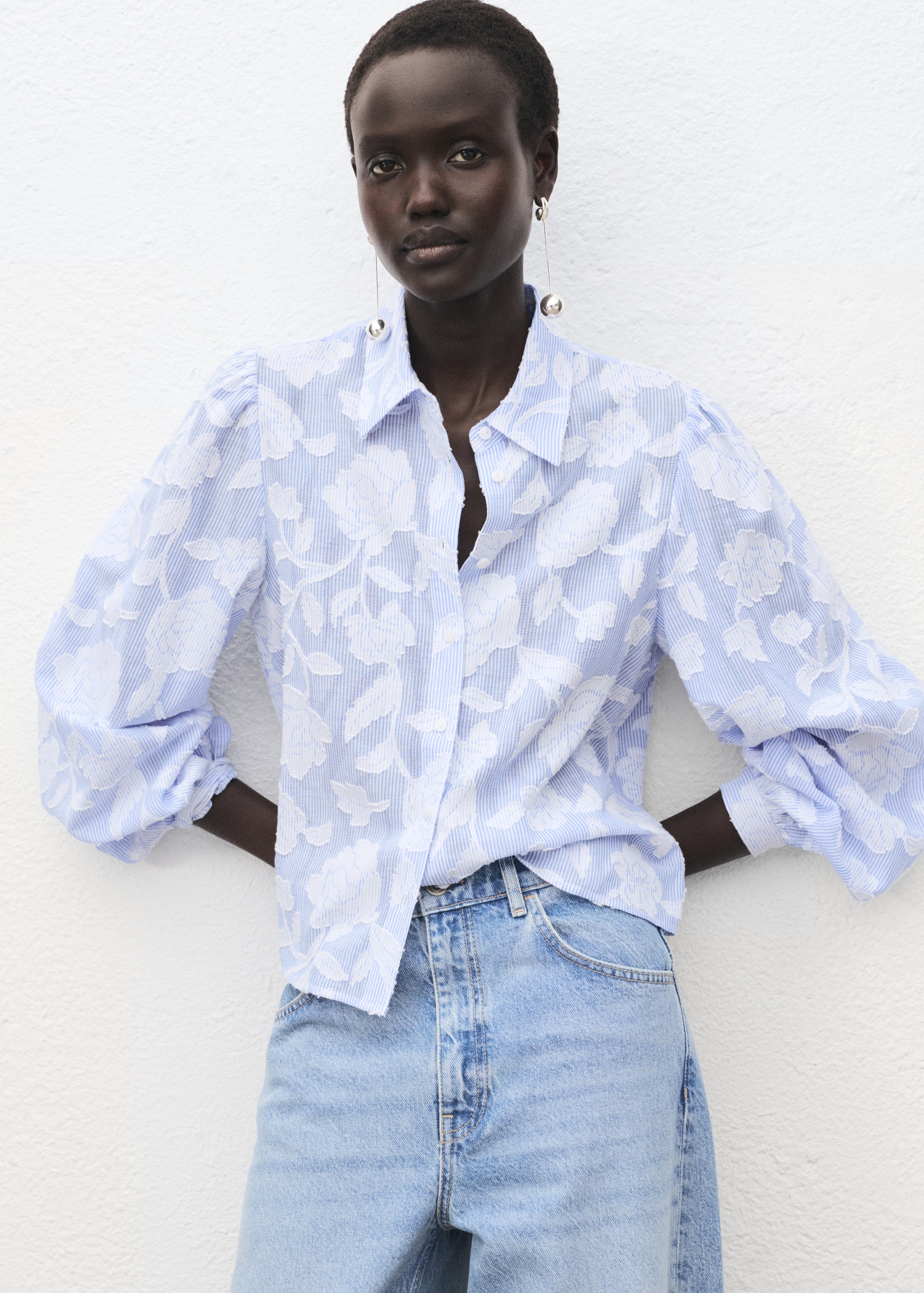 Striped shirt with embroidered details Women MANGO Indonesia