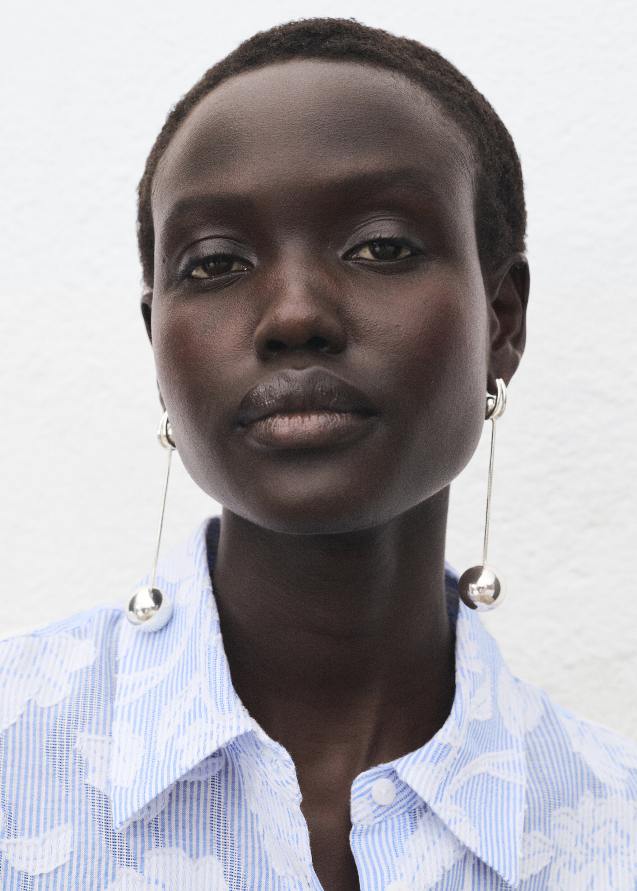 Striped shirt with embroidered details - Details of the article 2, Sky Blue. Ref: 17084133-00.