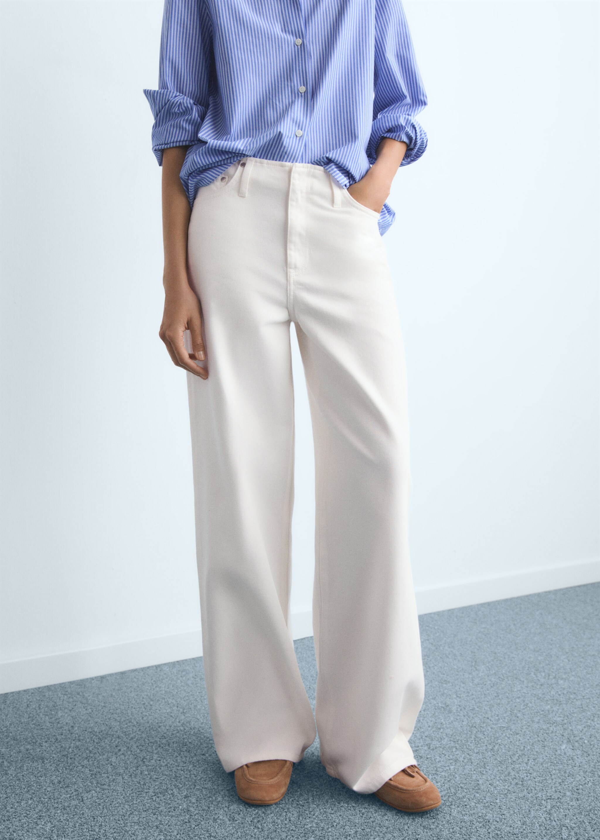 Low-rise wide-leg jeans - Medium plane, Off White. Ref: 17084138-00.