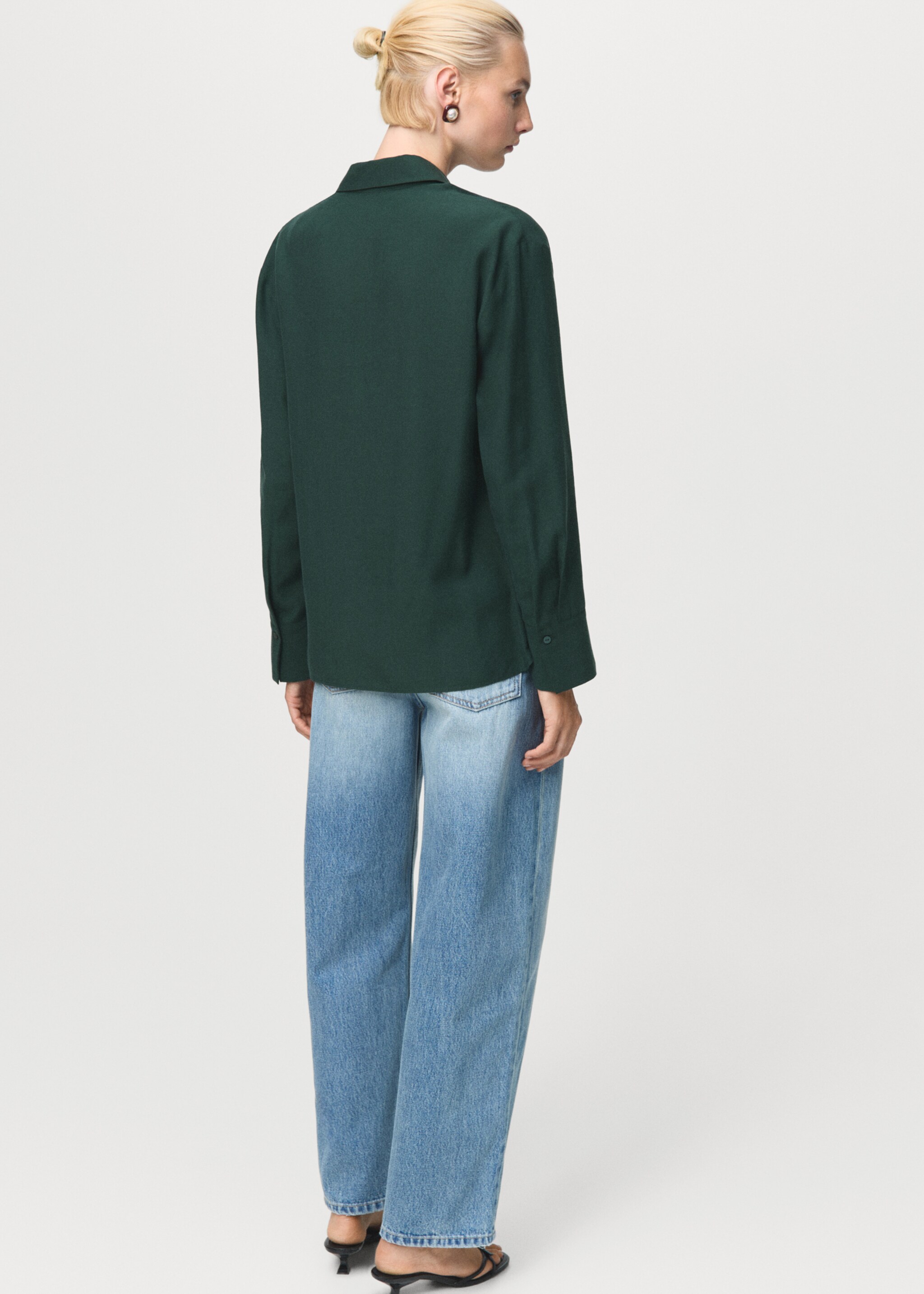 Chemise Lyocell boutons dissimulés - Verso de l’article, Vert. Ref: 17084140-00.