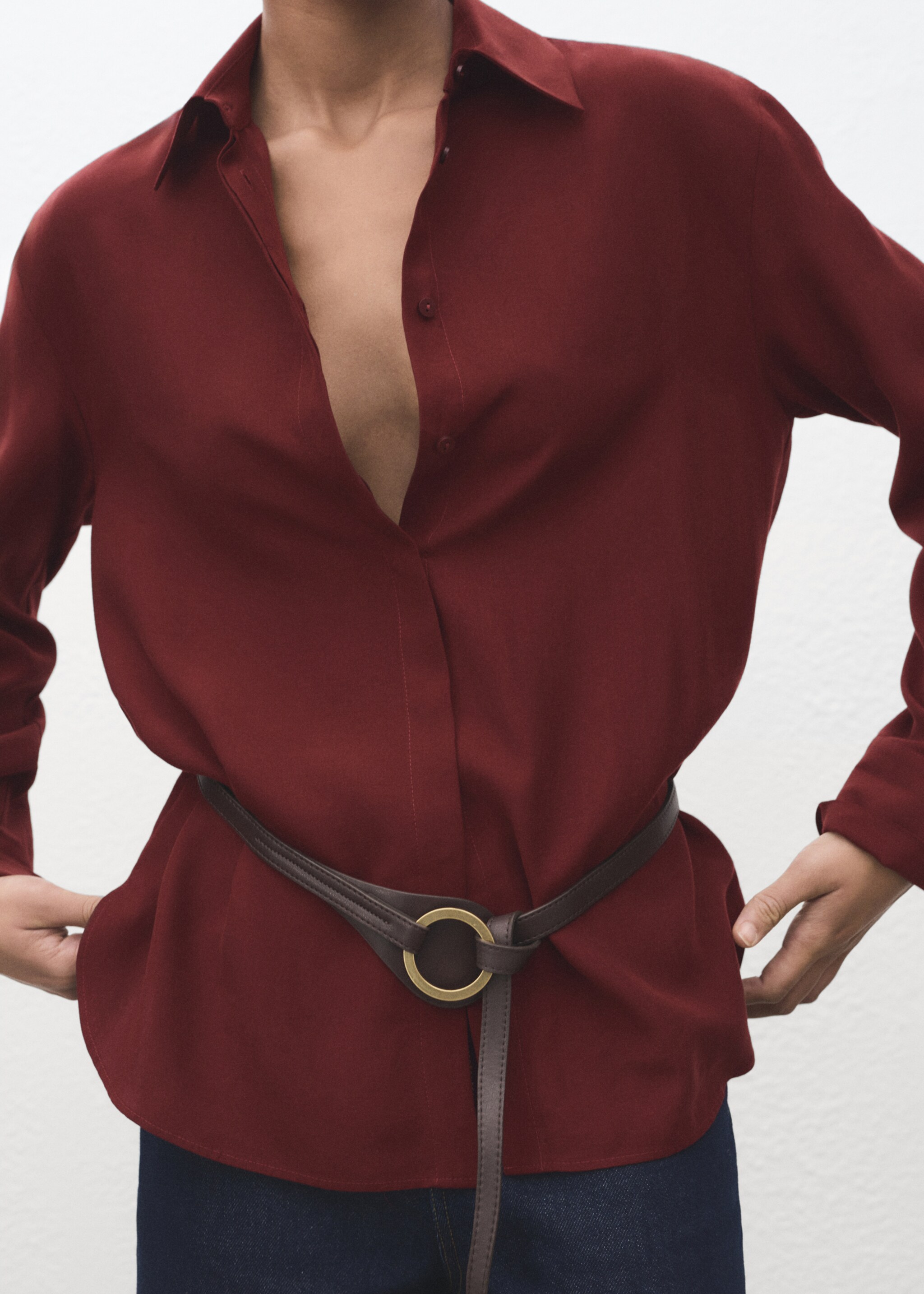 Lyocell shirt with hidden buttons - Medium plane, Russet. Ref: 17084140-00.