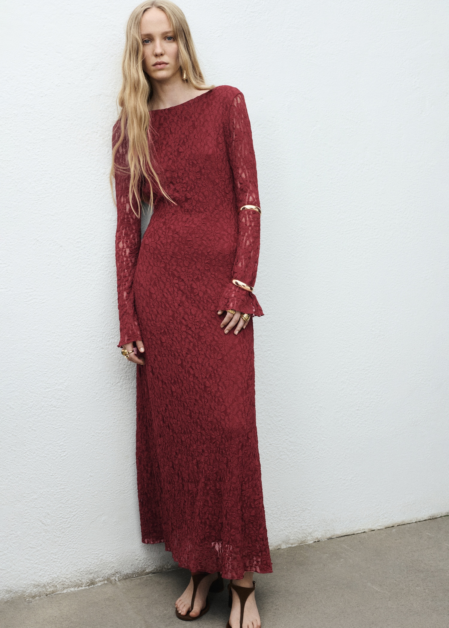 Encaje Vestidos Largos Mujer Mango Vestido Encaje Manga Acampanada