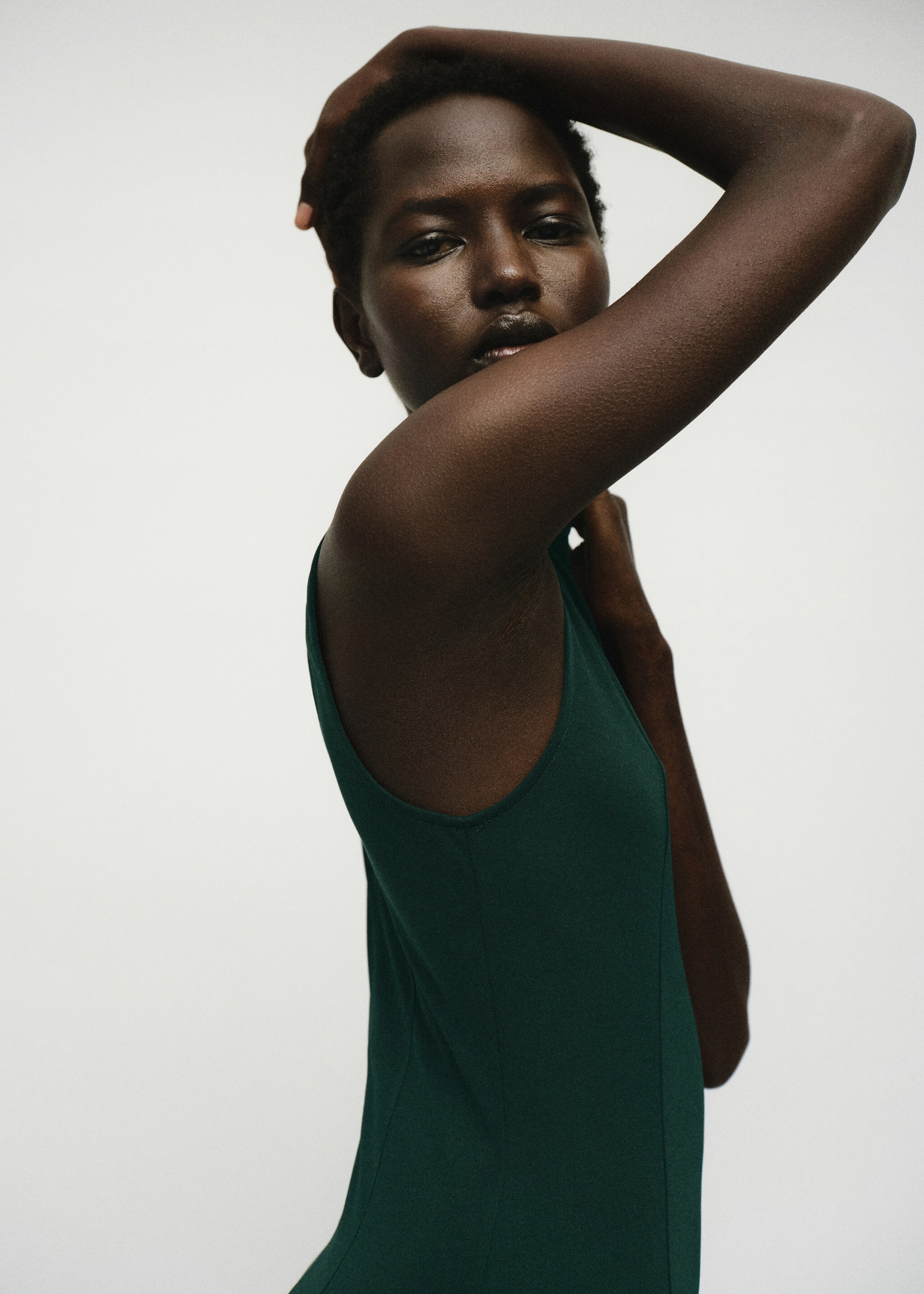 Midi godet dress - Medium plane, Dark Green. Ref: 17084143-00.