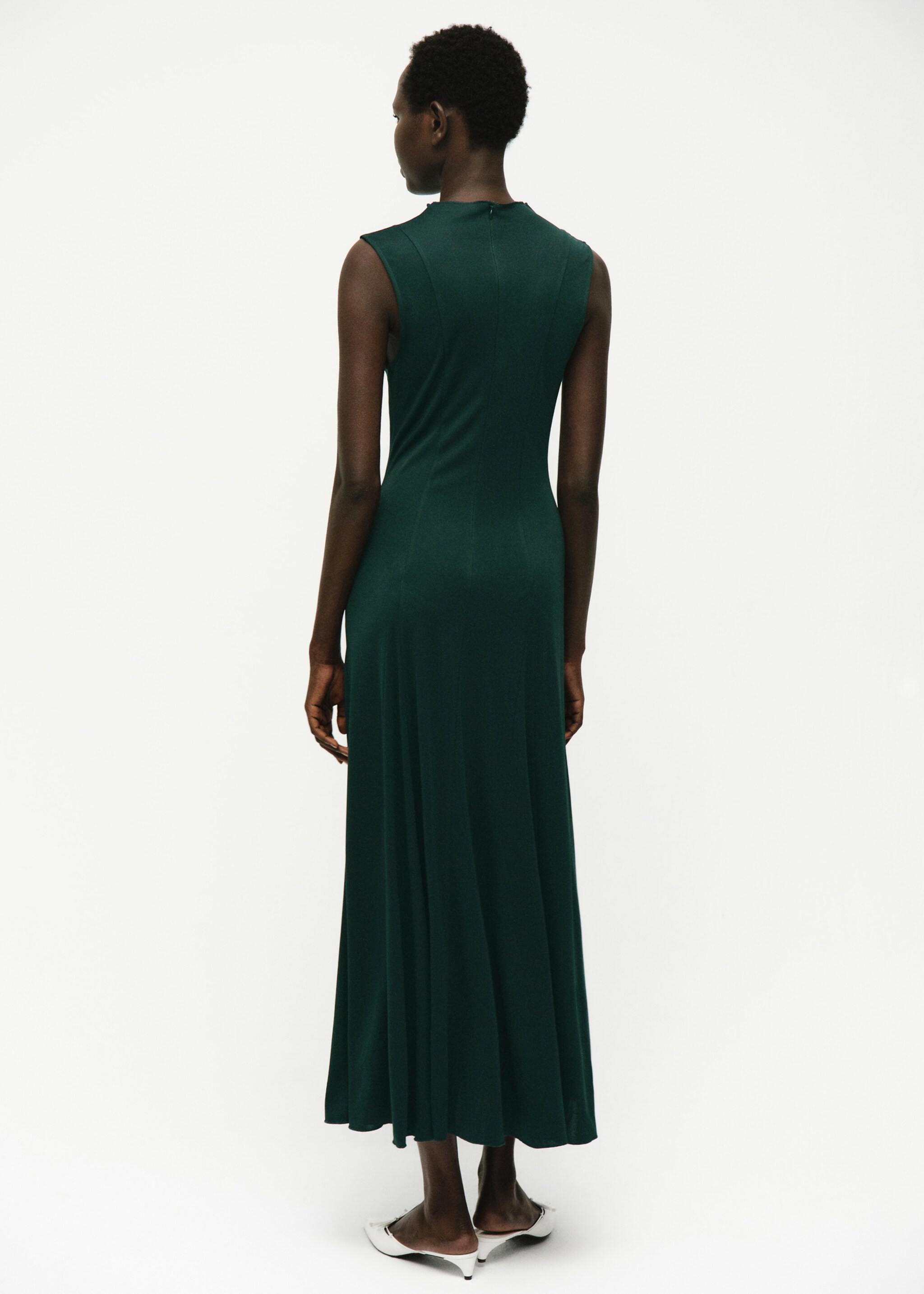 Midi godet dress - Reverse of the article, Dark Green. Ref: 17084143-00.