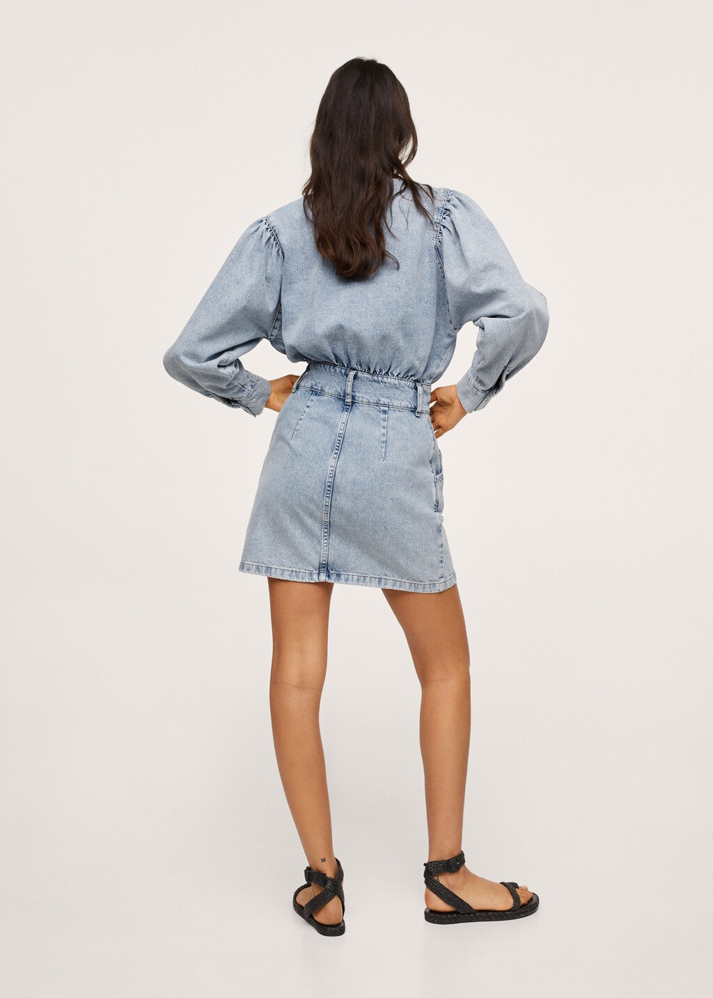 Robe jean manches bouffantes sale
