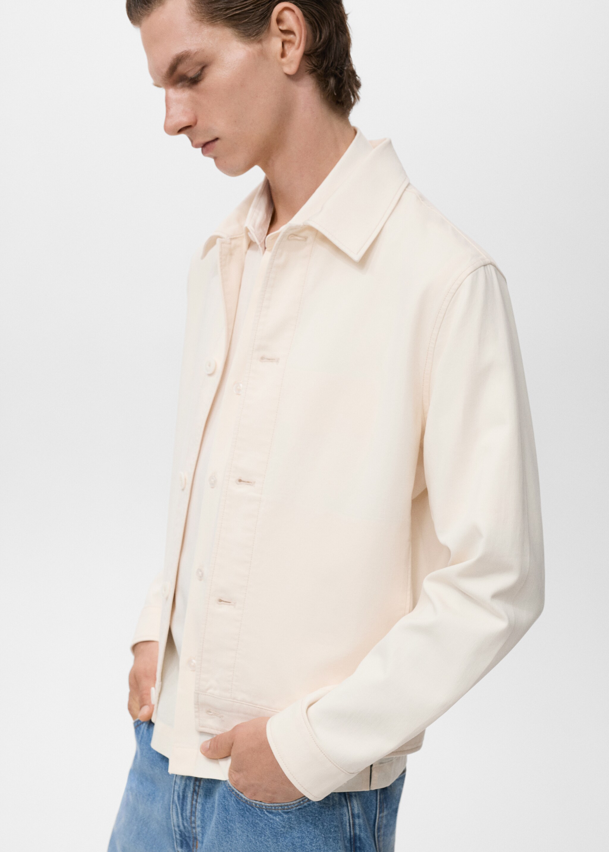 Straight cotton jacket with buttons - Details of the article 2, Ecru. Ref: 17084402-00.