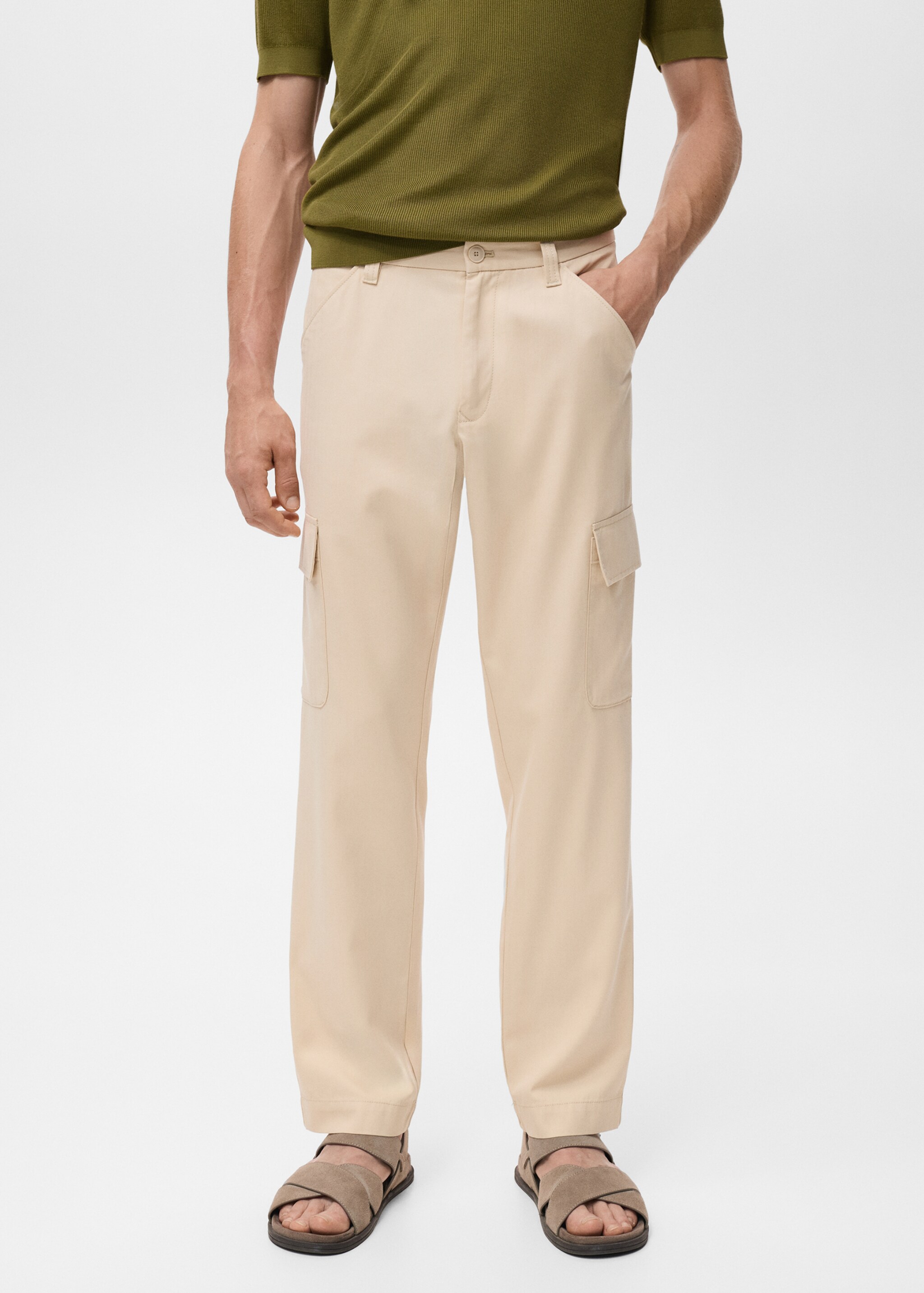Cotton and lyocell cargo pants - Medium plane, Beige. Ref: 17084404-00.