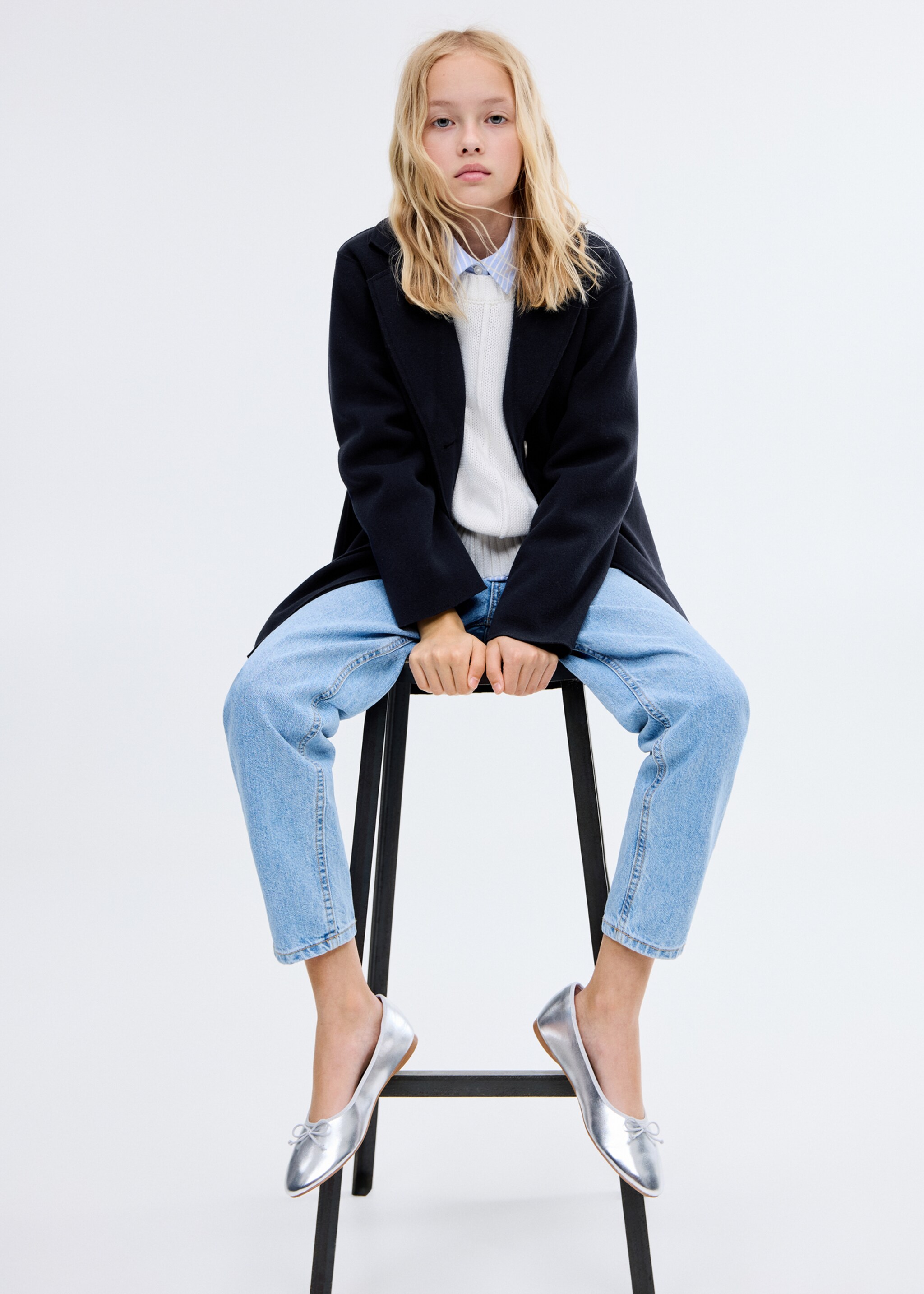 Manteau coupe midi drap de laine - Plan moyen, Bleu marine. Ref: 17084412-00.