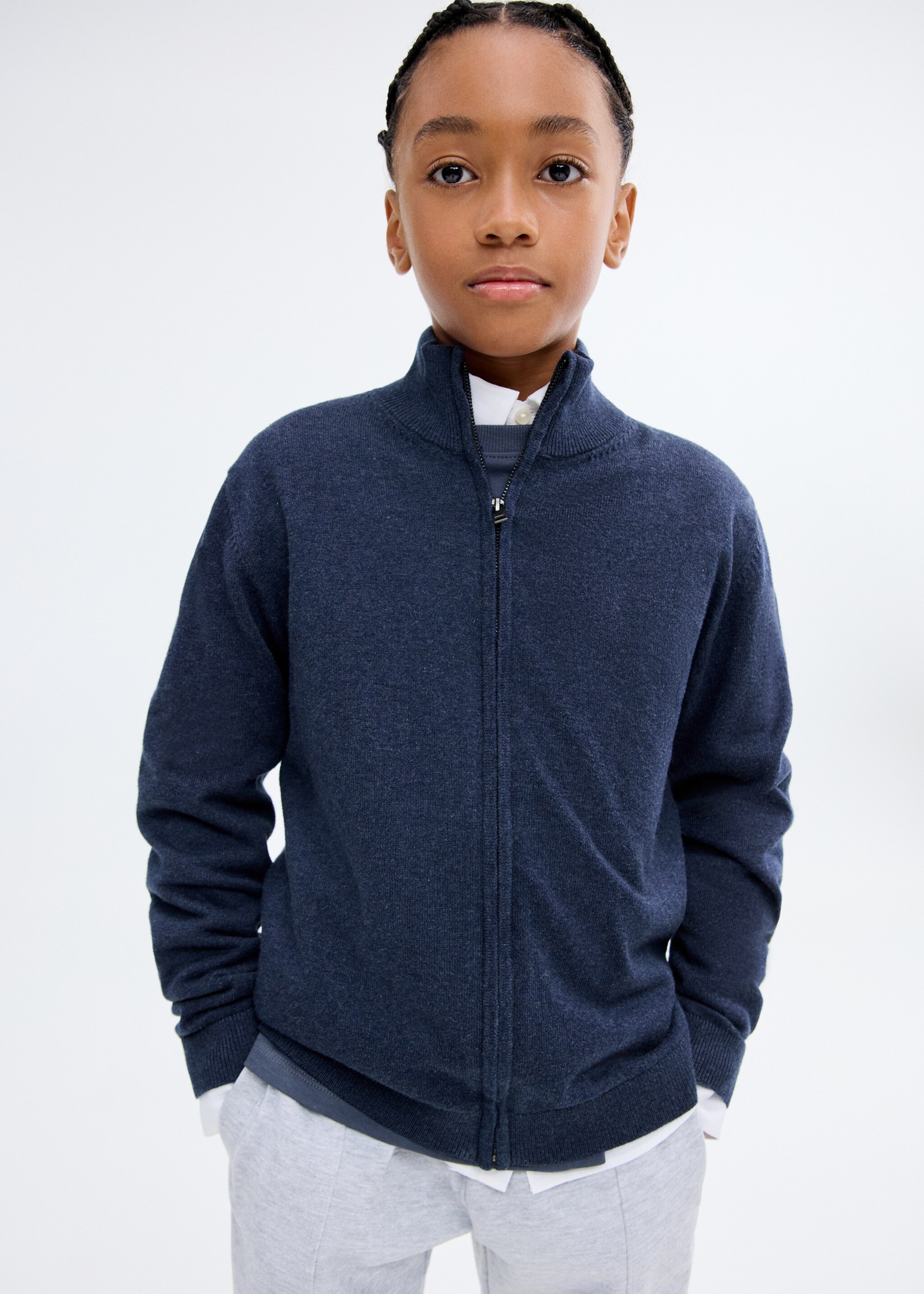 Zipped knit cardigan - Medium plane, Navy. Ref: 17084413-00.