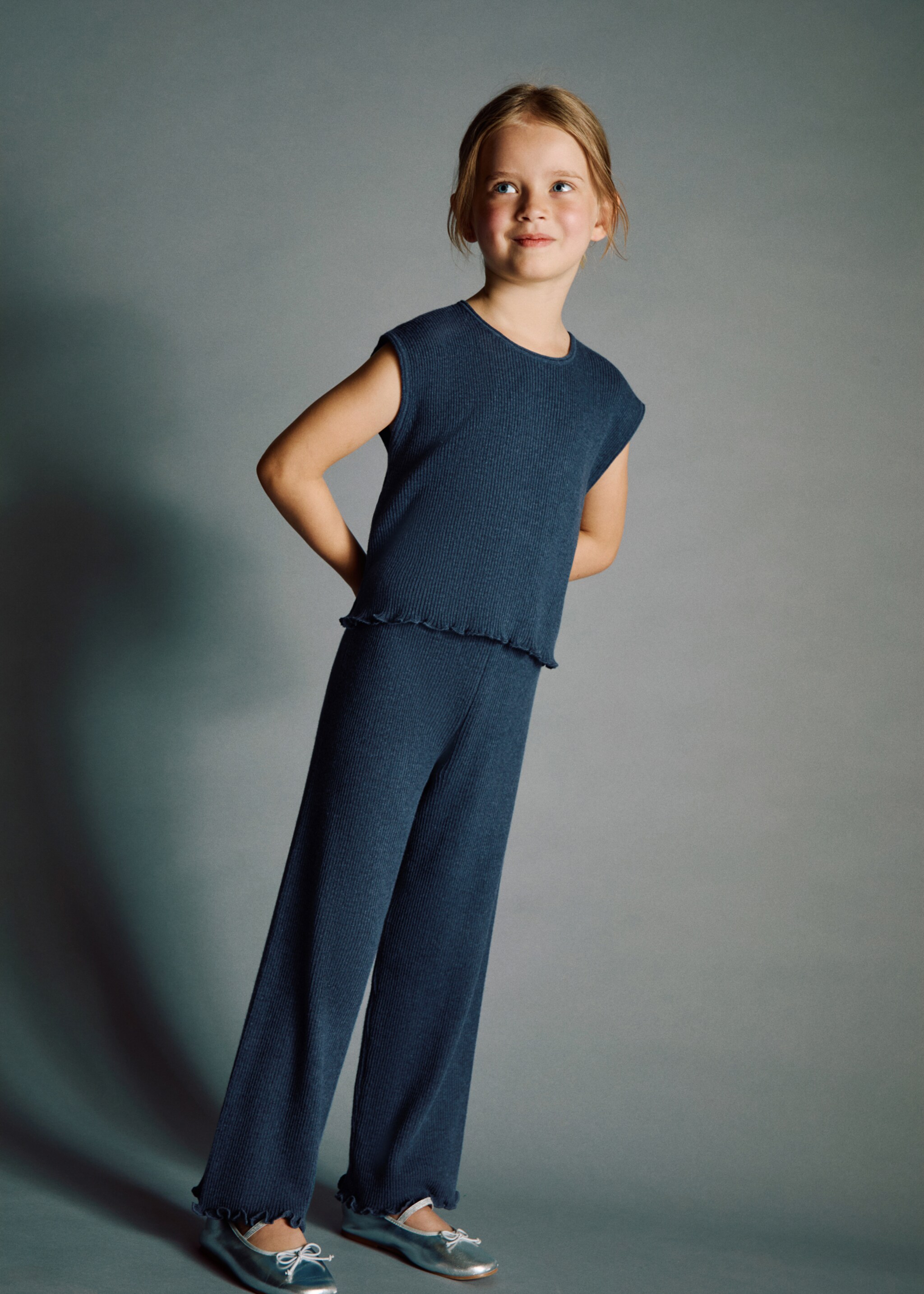 Pantalon maille côtelée - Plan moyen, Bleu indigo. Ref: 17084416-00.