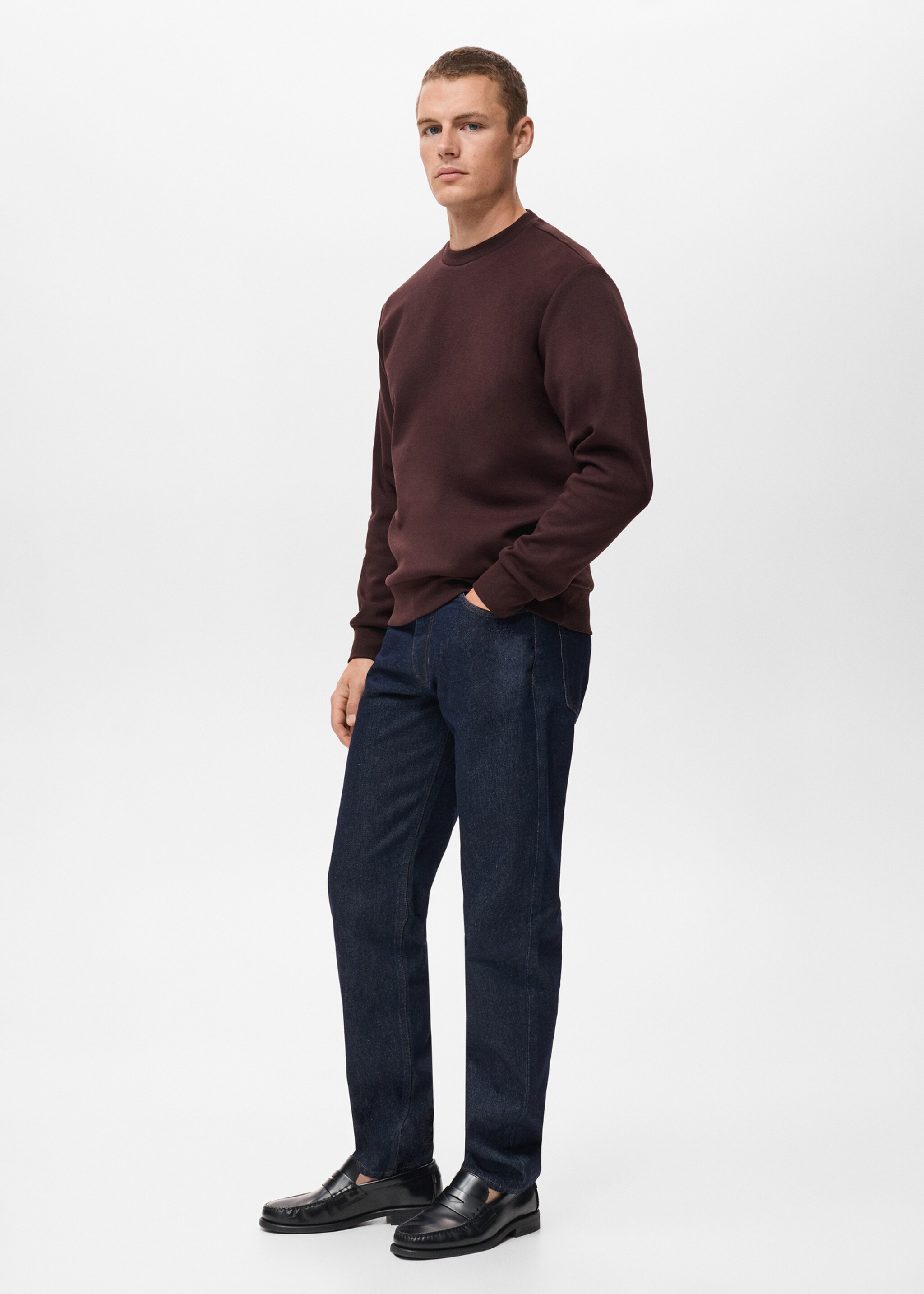 Regular-fit cotton sweatshirt - Details of the article 2, Wine. Ref: 17084425-00.