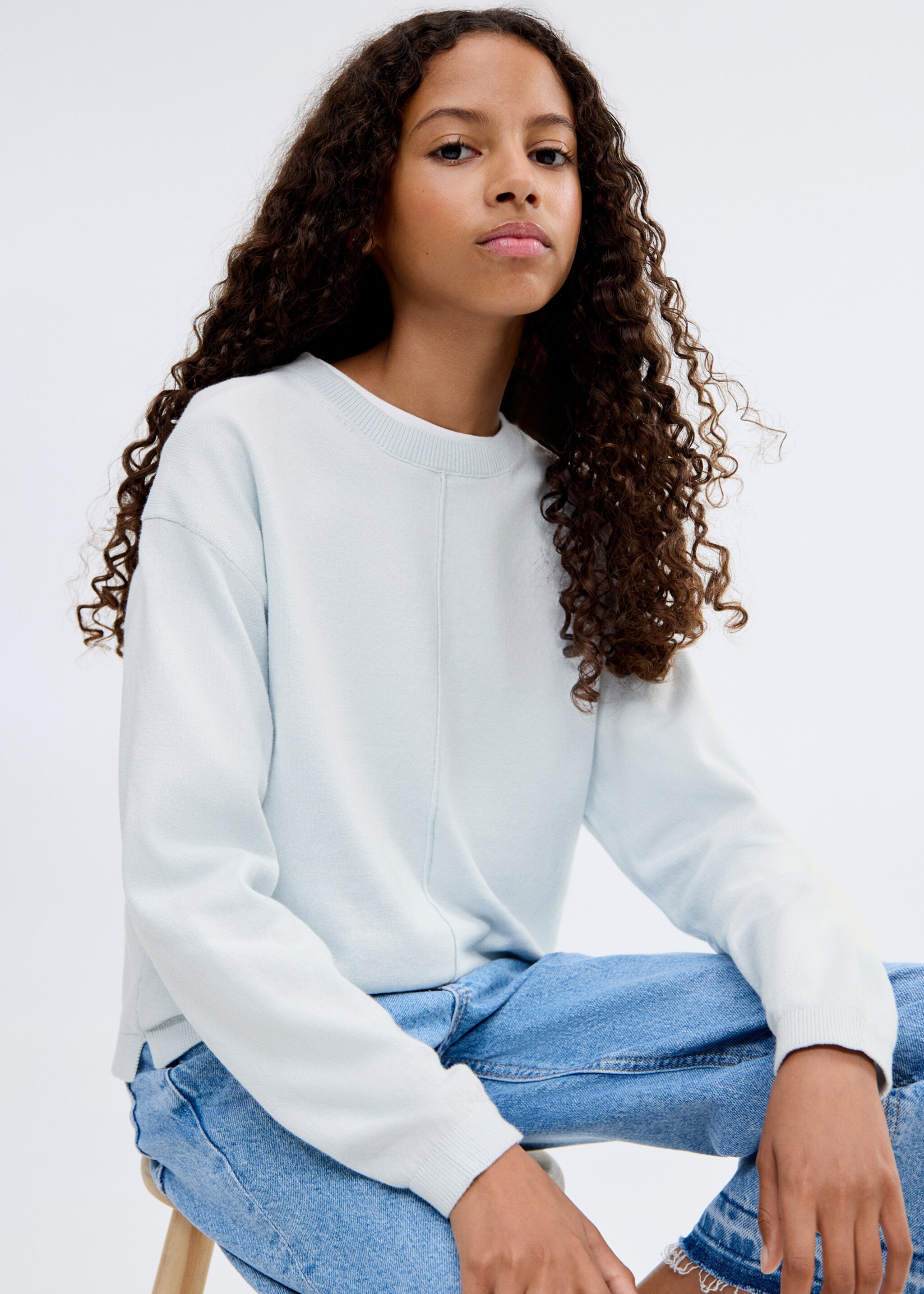 Decorative seams cotton sweater - Medium plane
