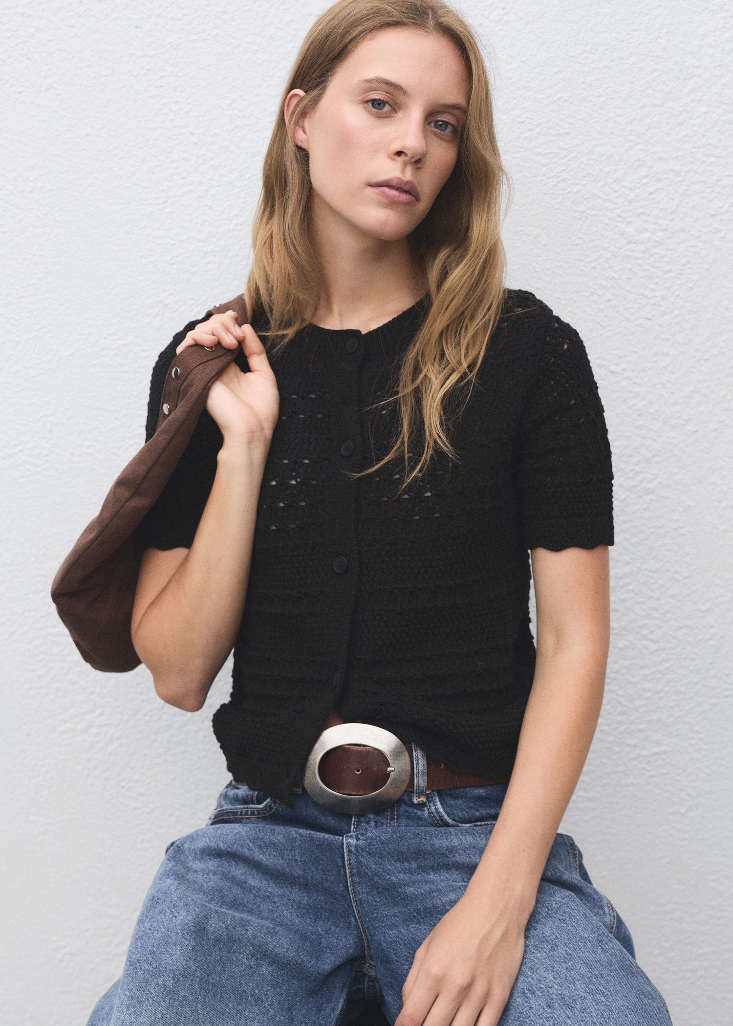 Cárdigan crochet manga corta Mujer MNG Ecuador - Main Image