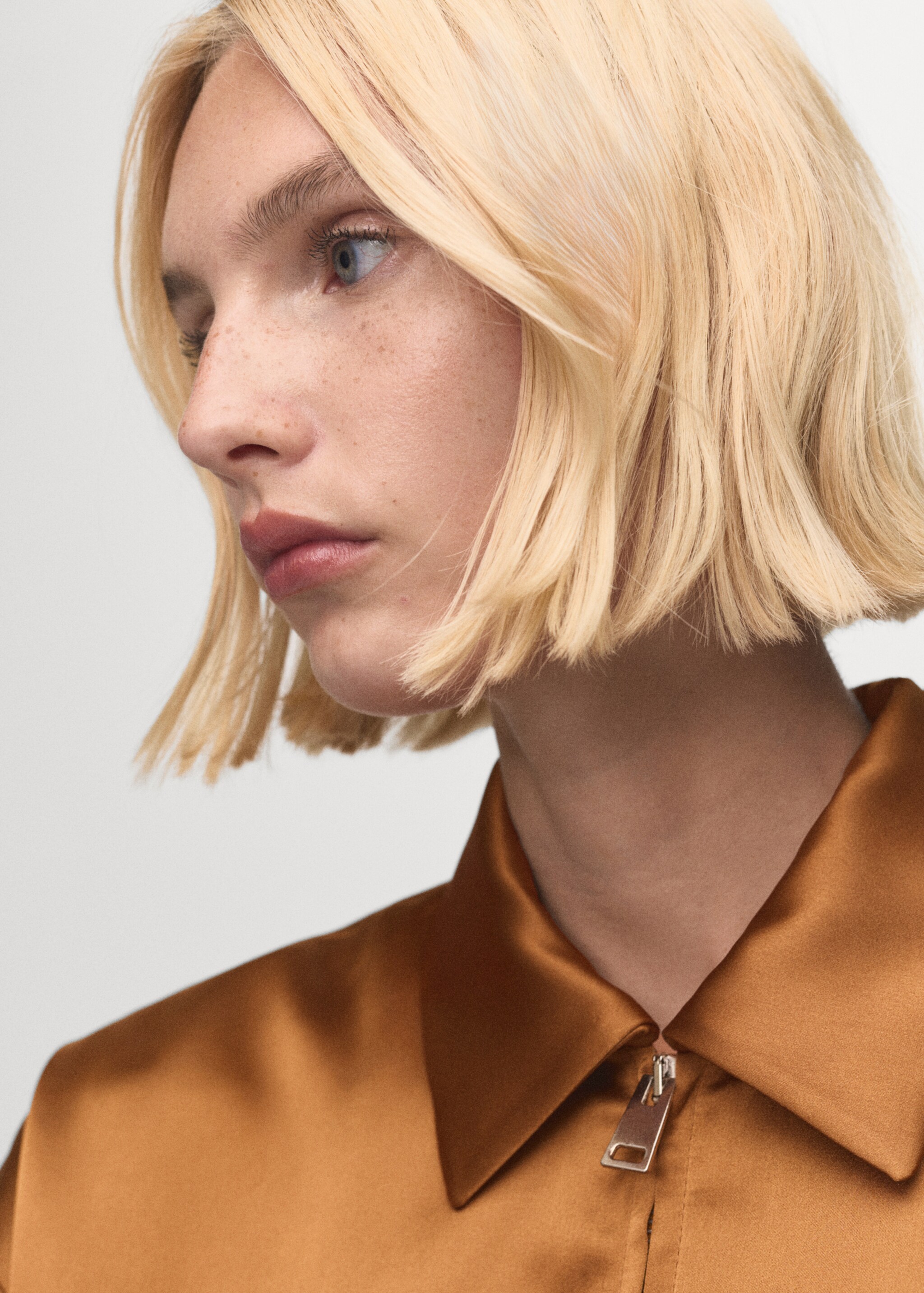 Satin jacket with pockets - Details of the article 1, Cognac. Ref: 17084447-00.