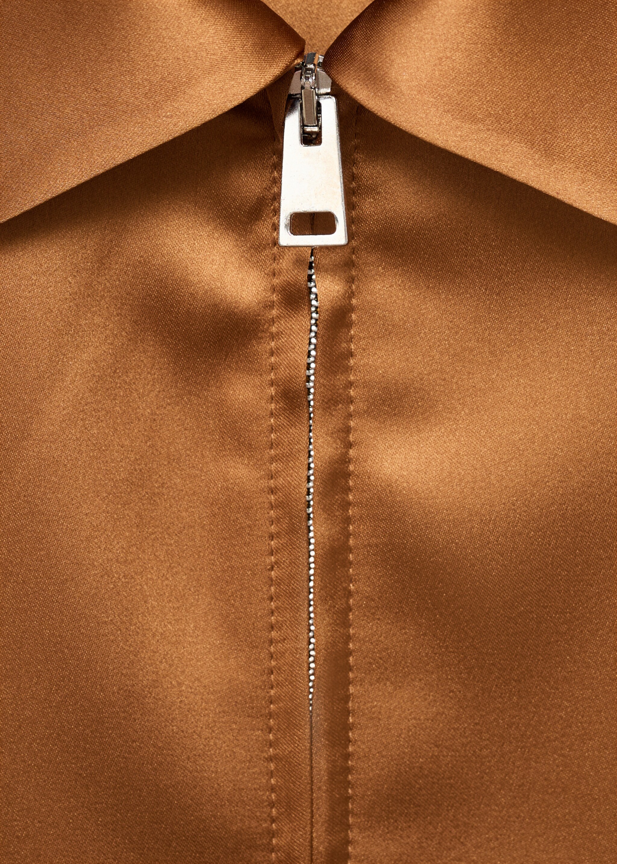 Satin jacket with pockets - Details of the article 8, Cognac. Ref: 17084447-00.