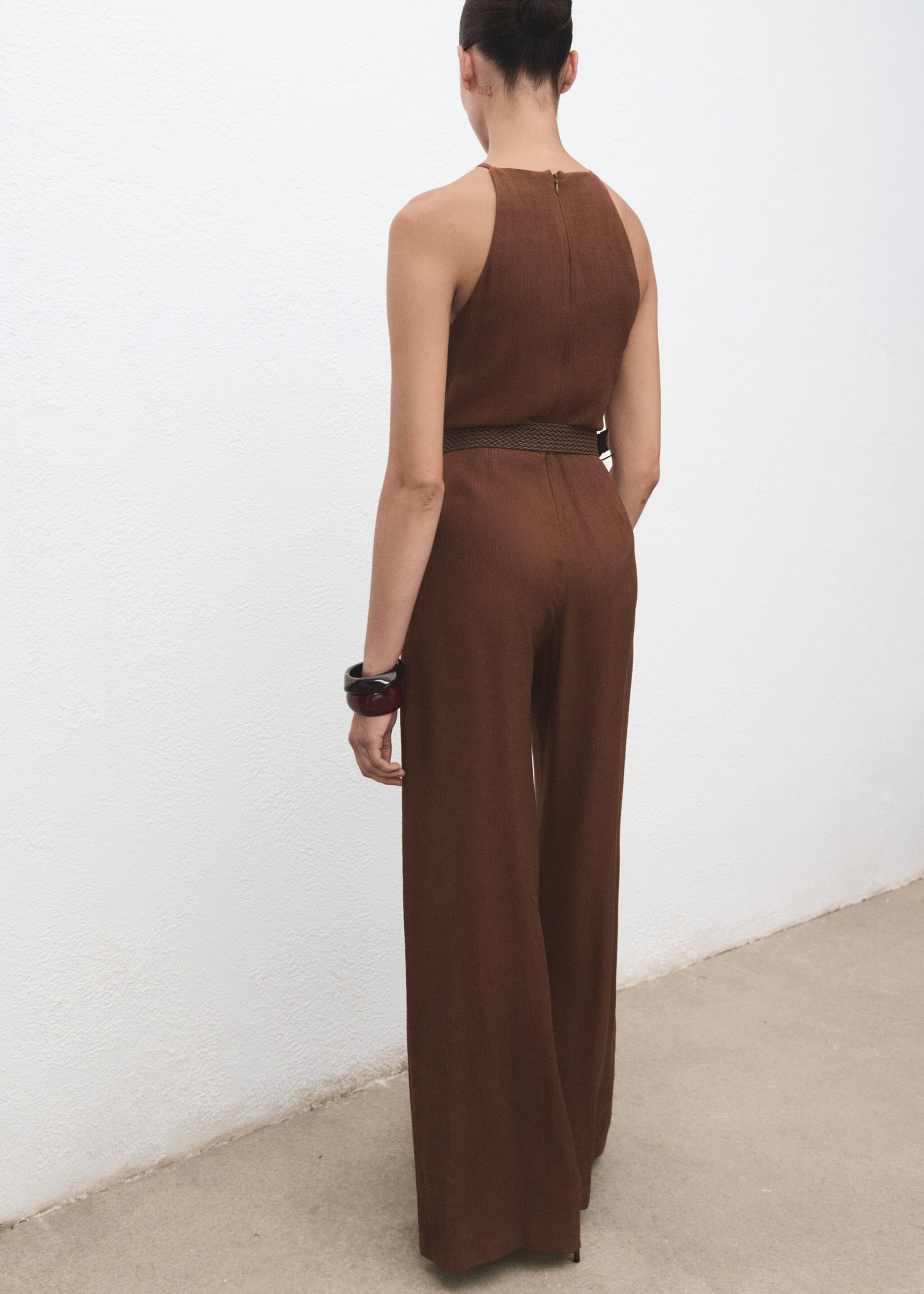 Pleated jumpsuit with belt - Reverse of the article, Brown. Ref: 17084448-00.