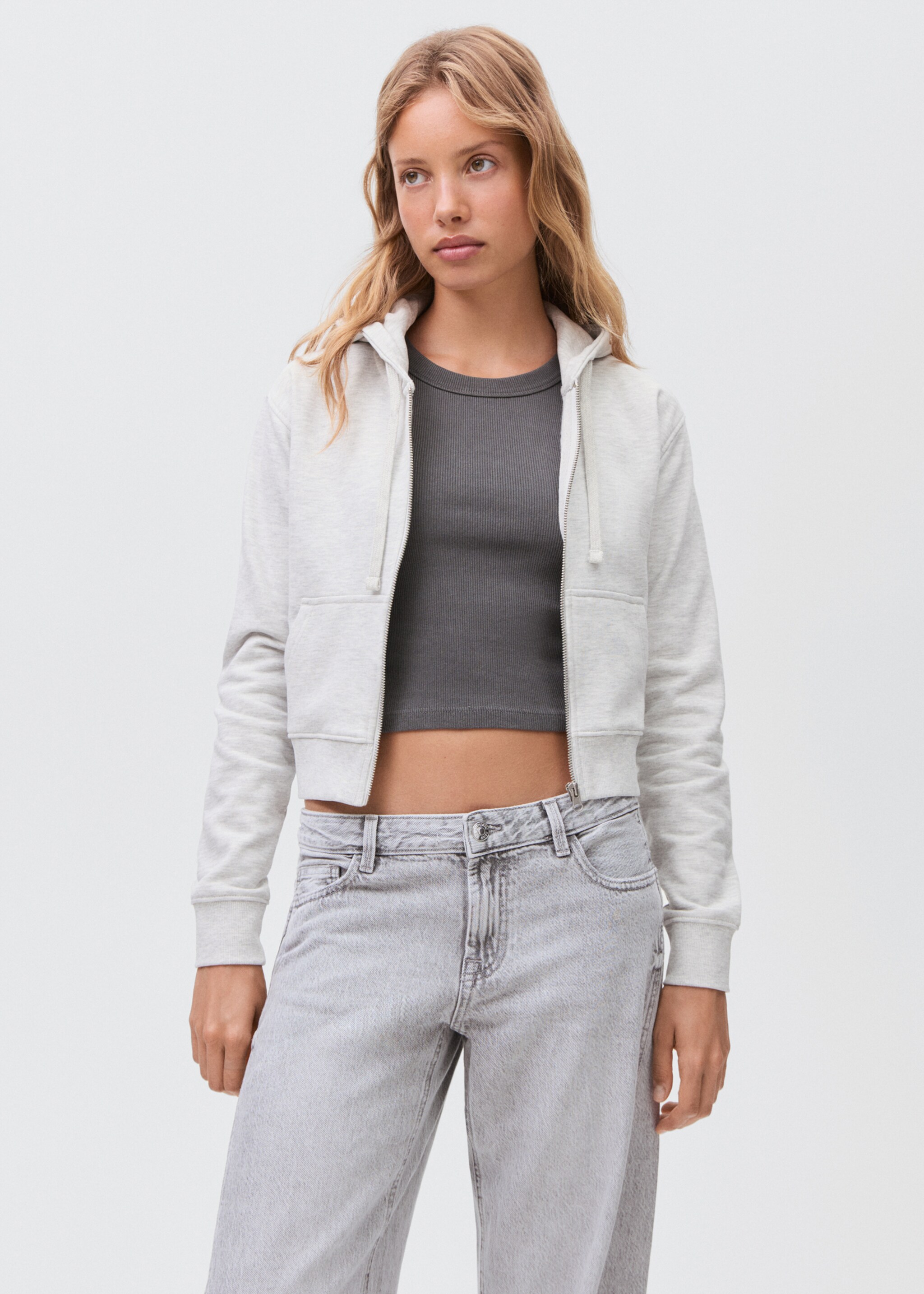 Zipped hoodie - Medium plane, Light Heather Grey. Ref: 17084773-00.