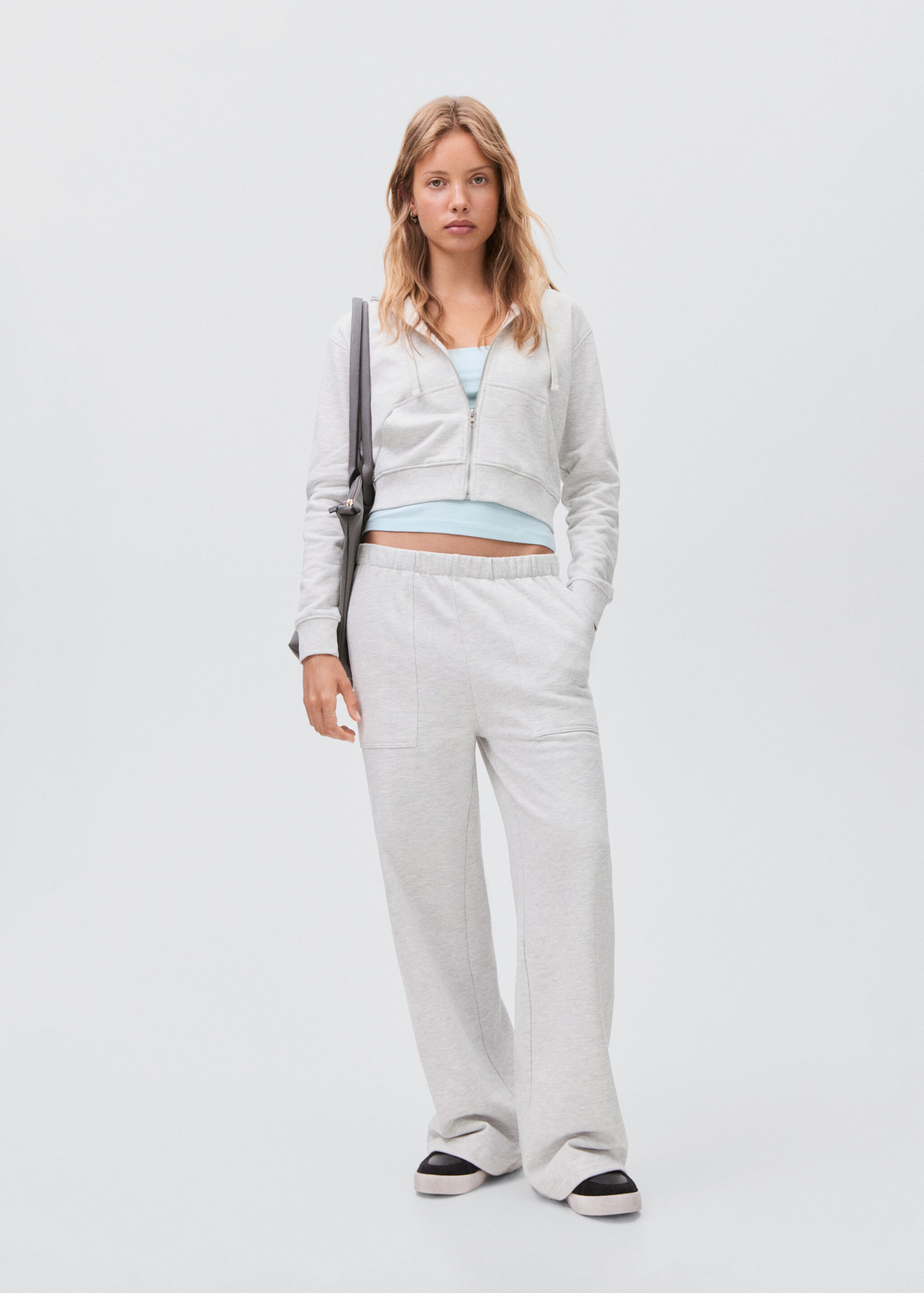 Zipped hoodie - Details of the article 2, Light Heather Grey. Ref: 17084773-00.