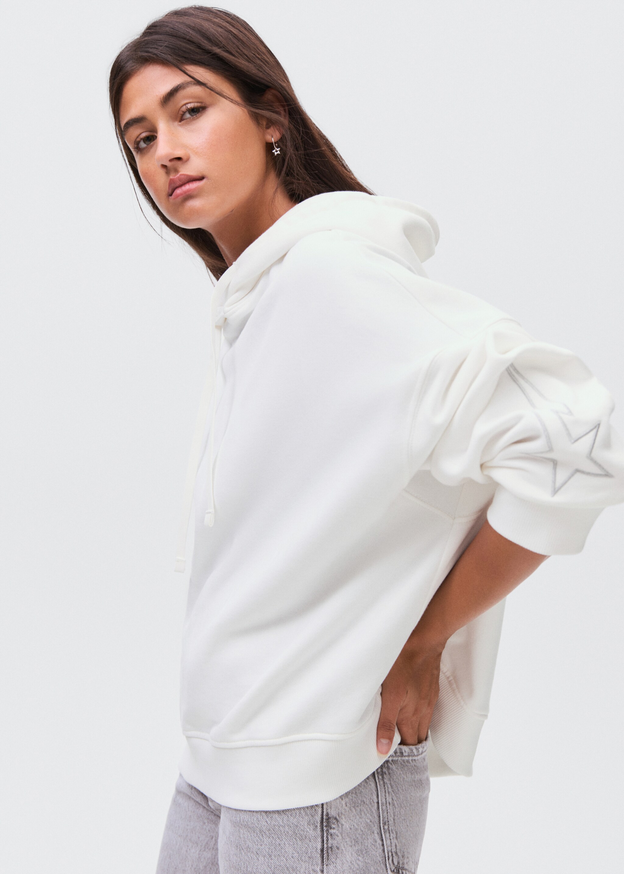 Sweatshirt with embroidered star - Medium plane, Off White. Ref: 17084781-00.