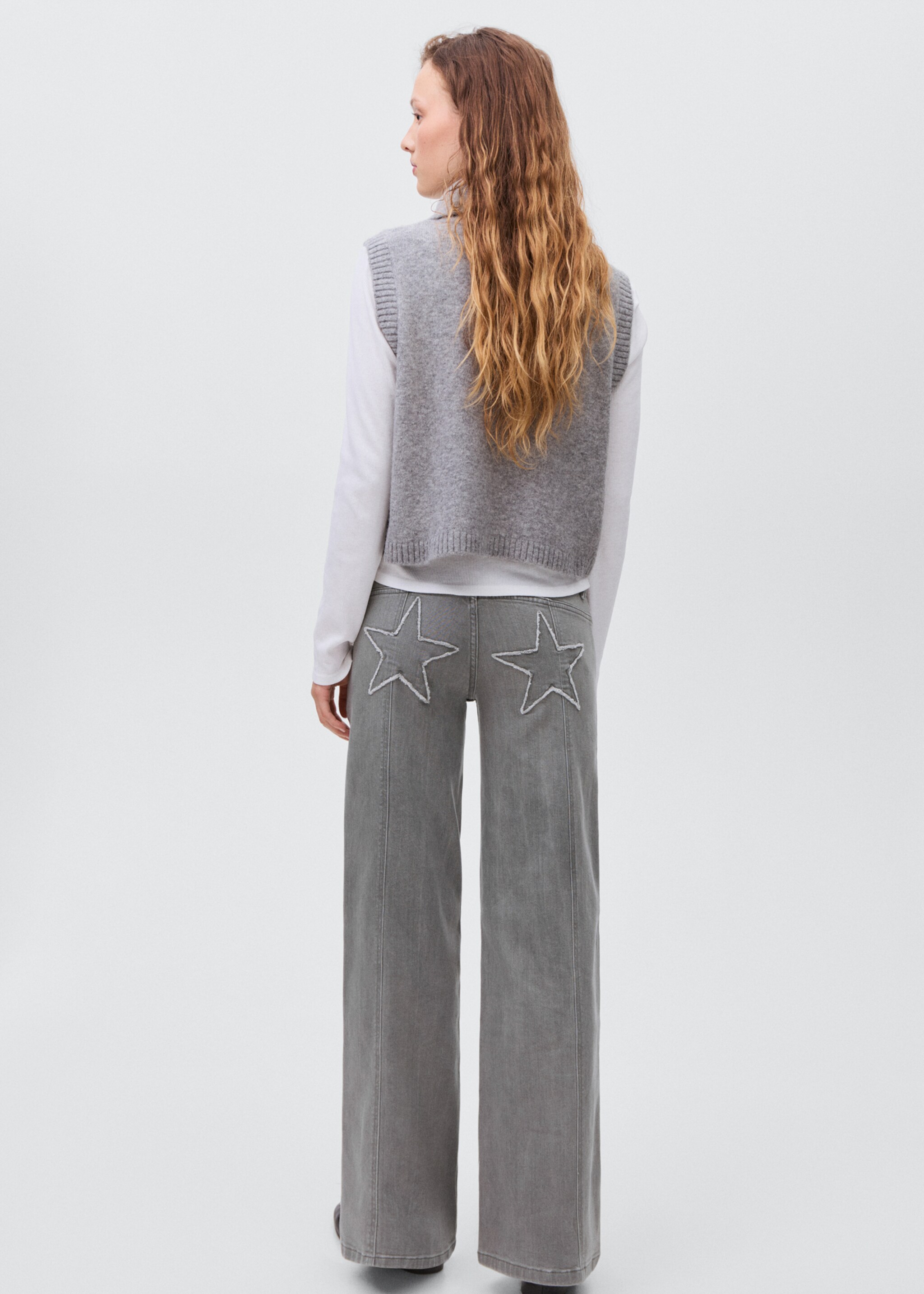 Jeans with embroidered stars - Reverse of the article, Denim Grey. Ref: 17084785-00.