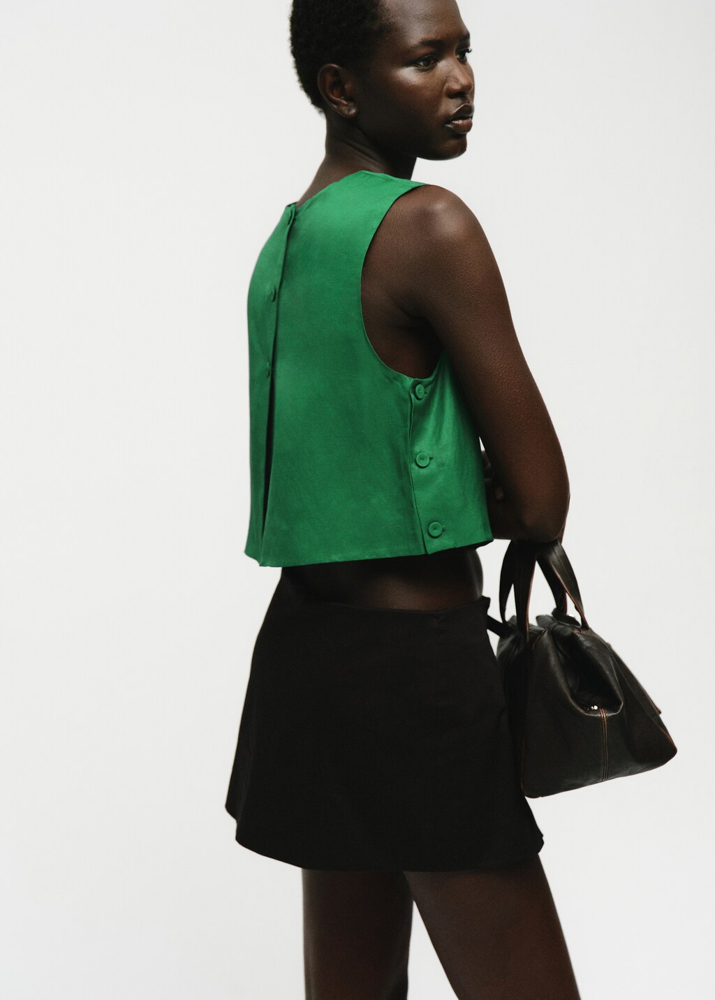 Linen-blend top with buttons