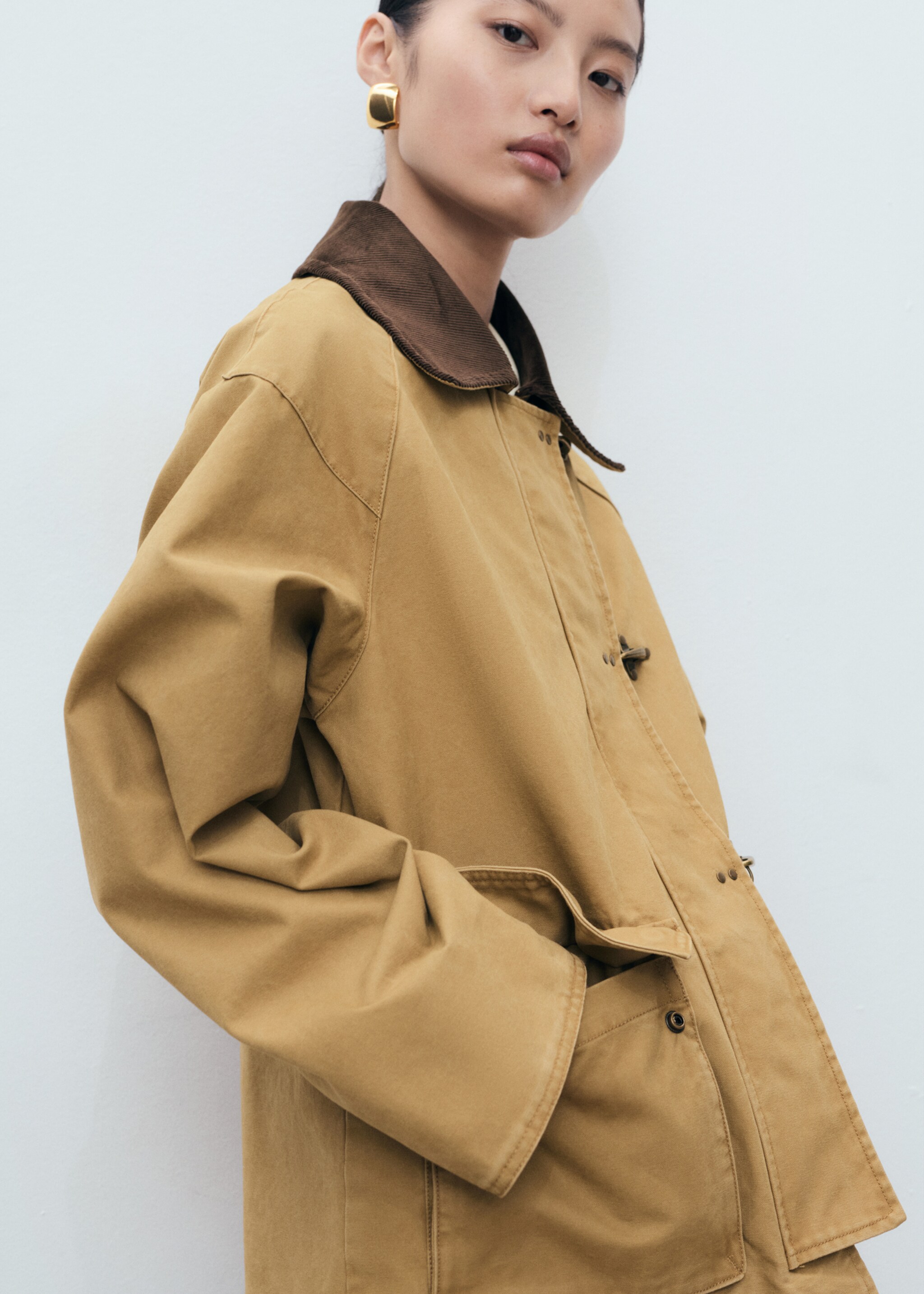Cotton parka with contrasting collar - Medium plane