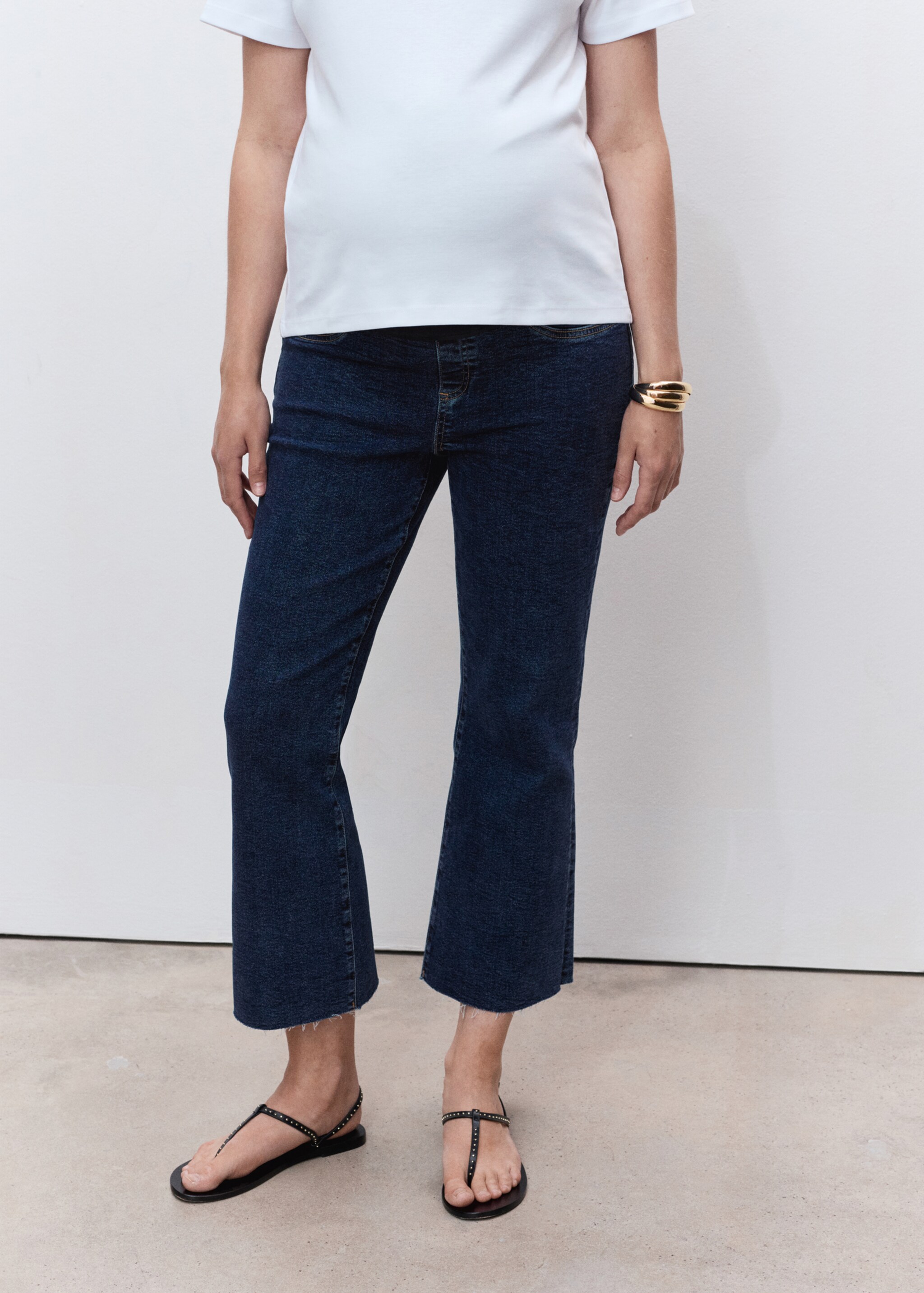 Maternity flared cropped jeans - Medium plane, Dark Blue. Ref: 17085145-00.