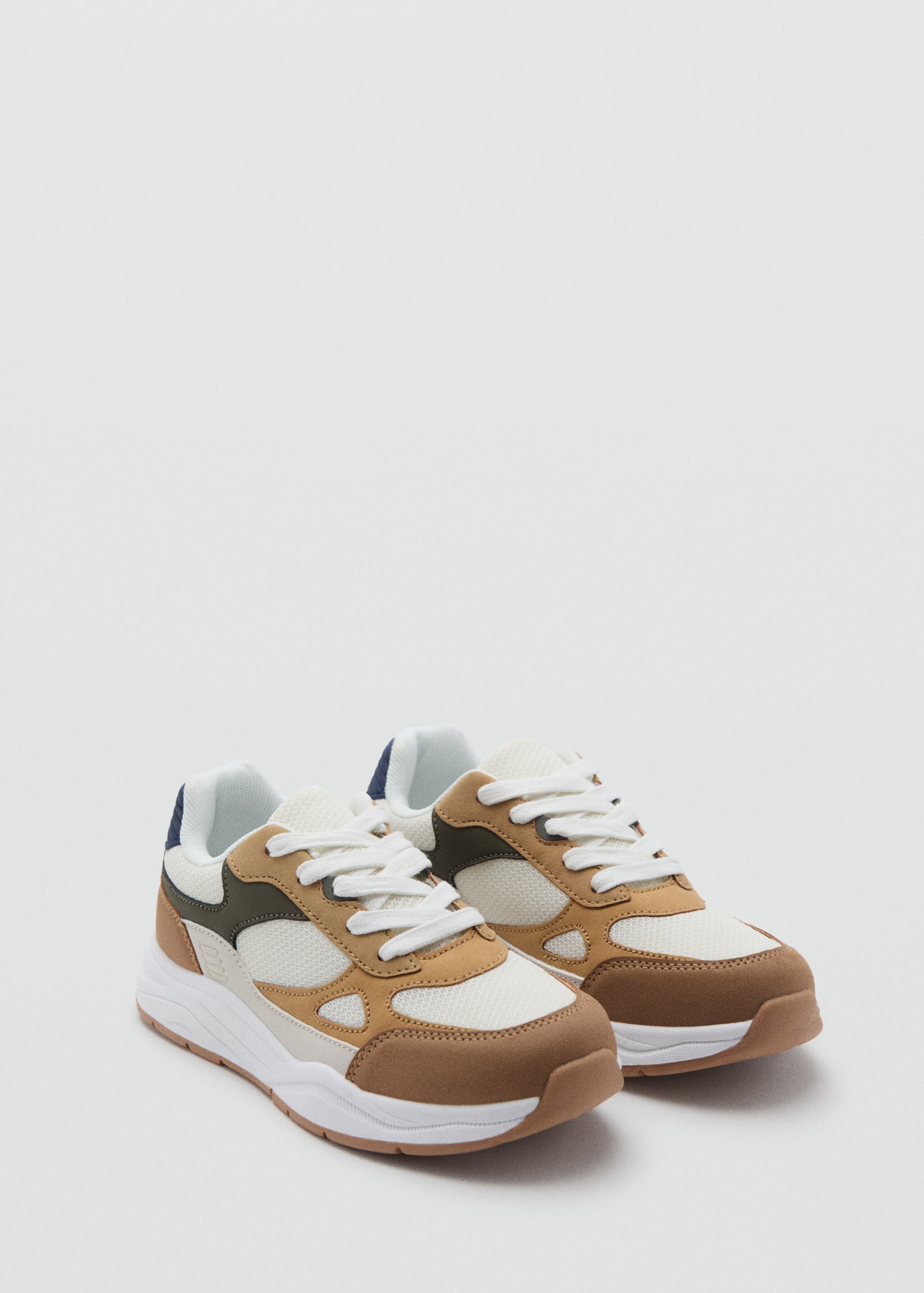 Lace-up mixed sneakers - Medium plane, Beige. Ref: 17085146-00.