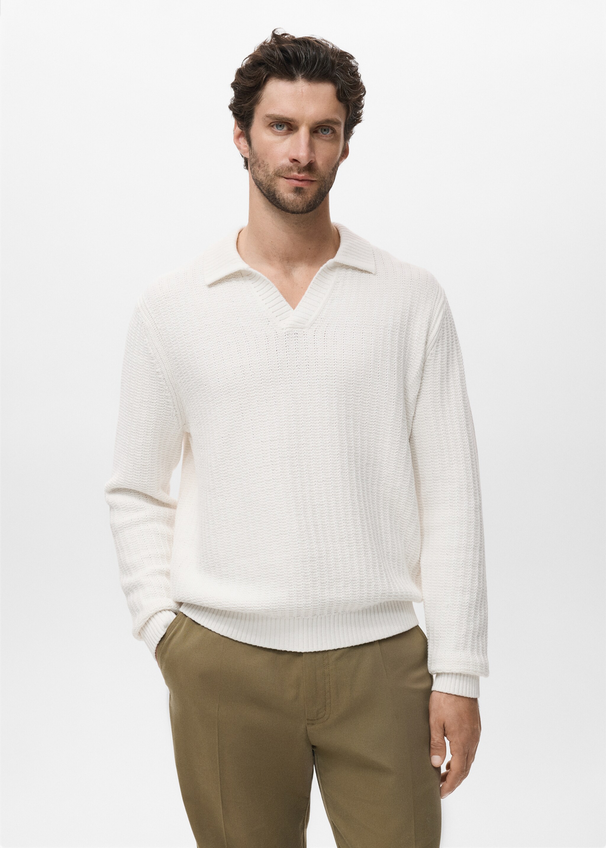Jersey estilo polo 100% algodón - Plano medio, Blanco roto. Ref: 17085147-00.