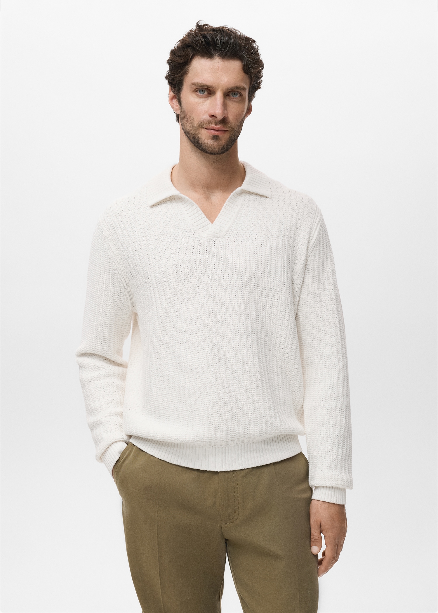 Knitted structured polo sweater Men MANGO Philippines
