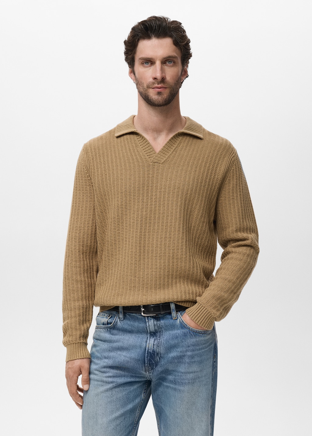 Knitted structured polo sweater