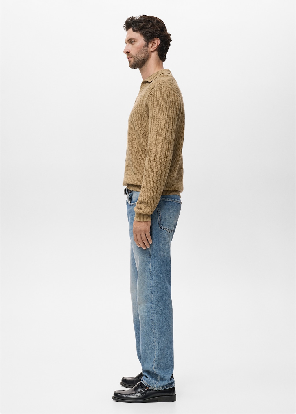 Knitted structured polo sweater