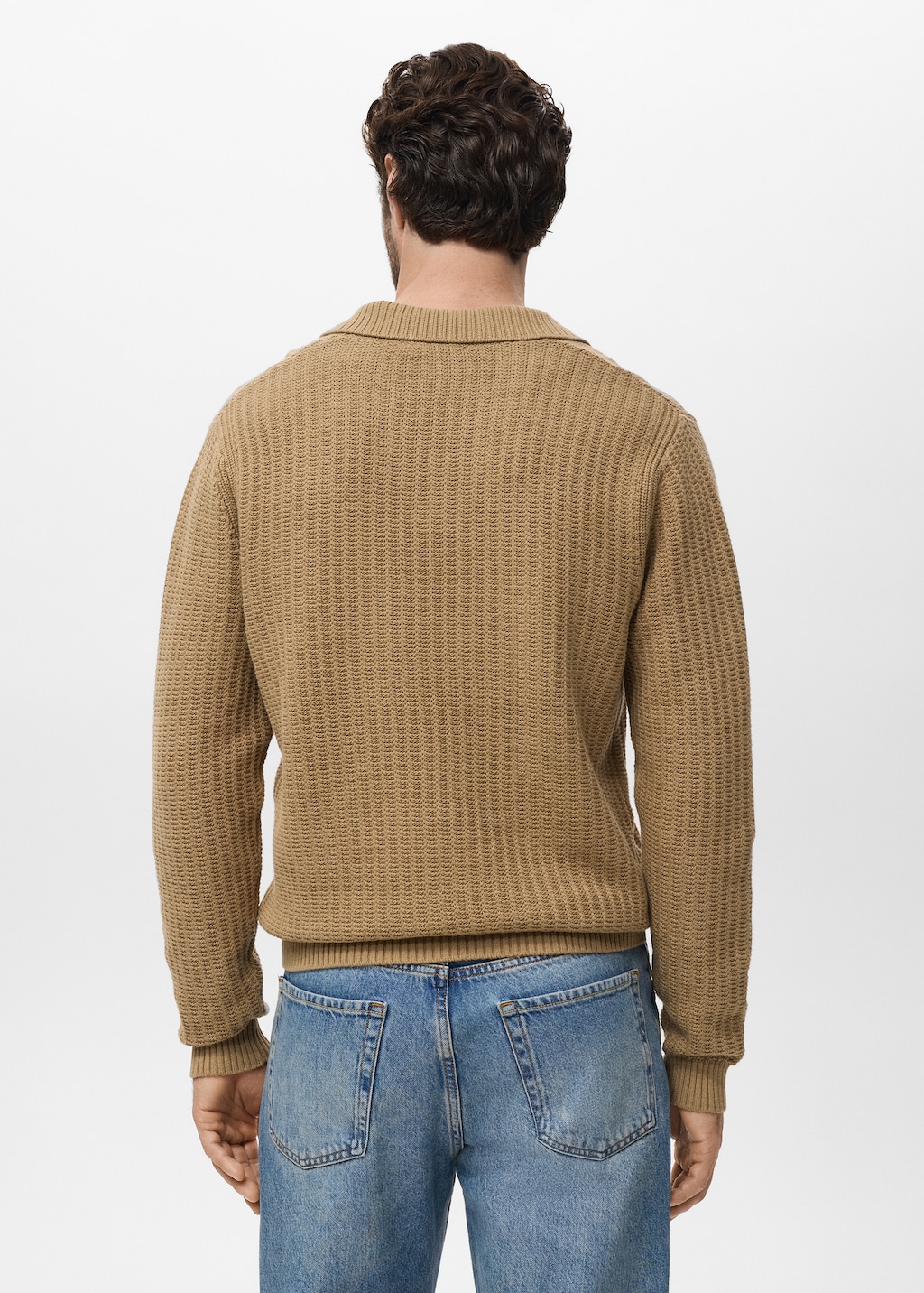 Knitted structured polo sweater
