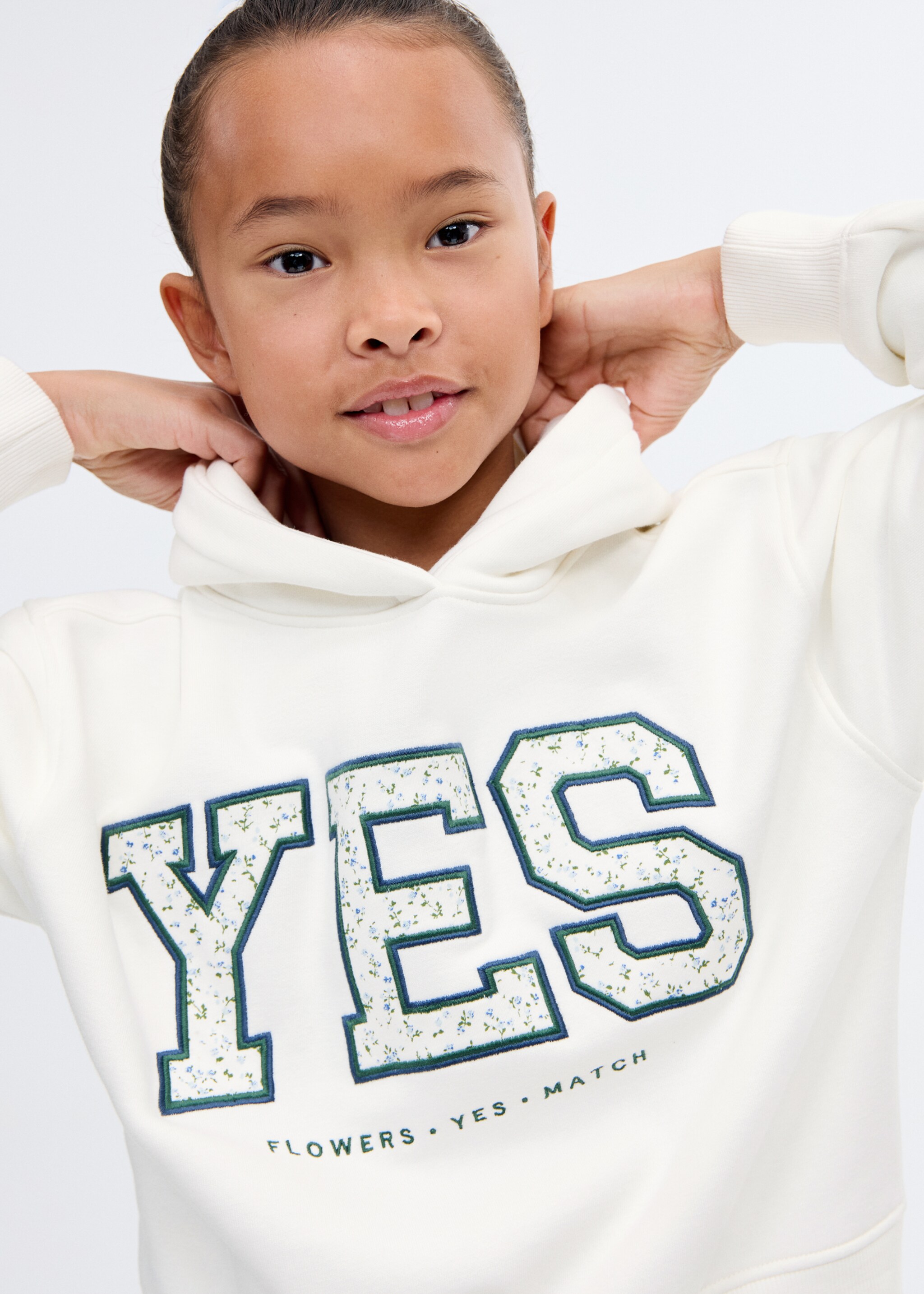 Besticktes Sweatshirt mit Blumenprint - Detail des Artikels 1, Cremeweiß. Ref: 17085157-00.