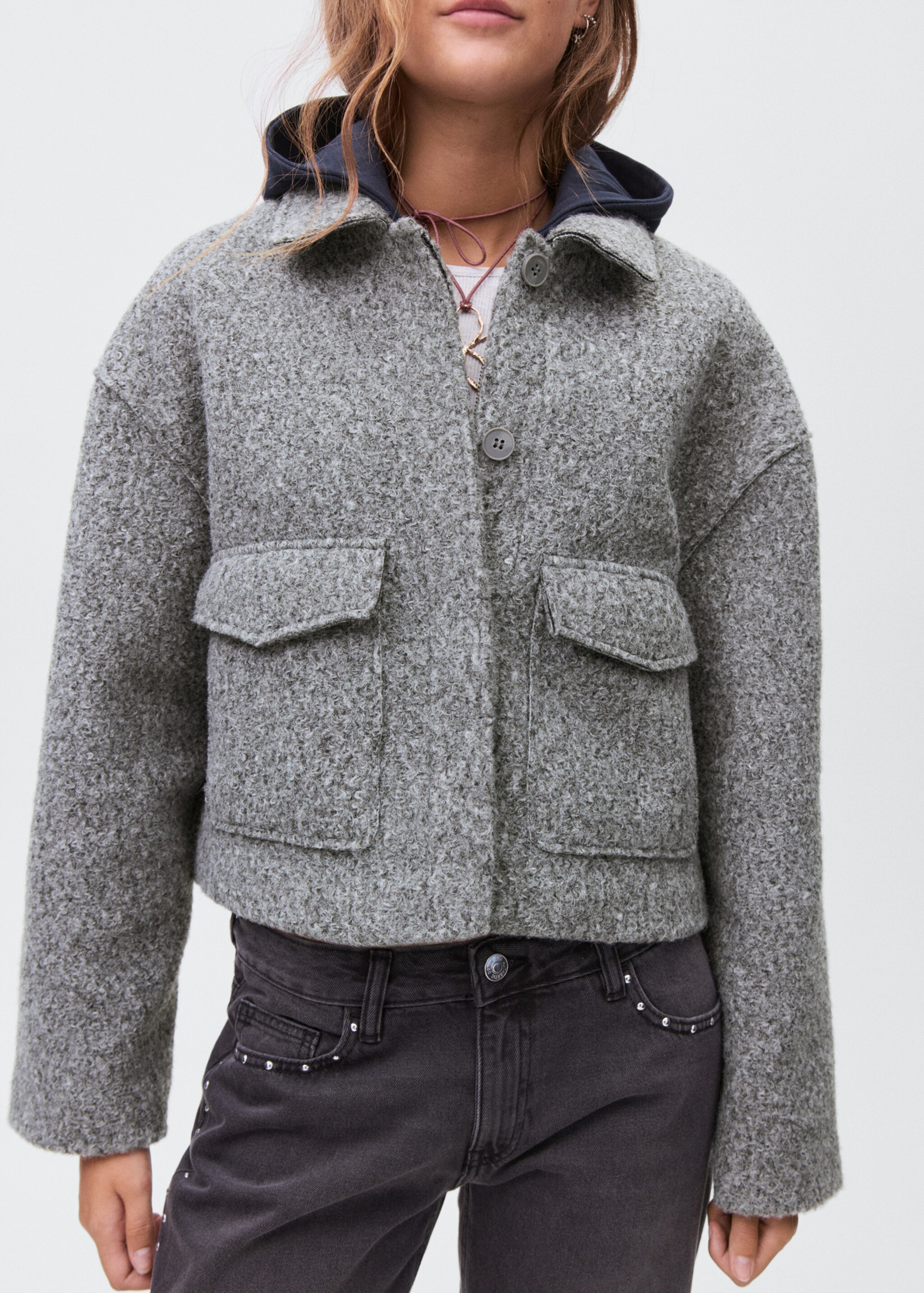 Wool jacket with lapel pockets - Details of the article 6, Grey. Ref: 17085783-00.