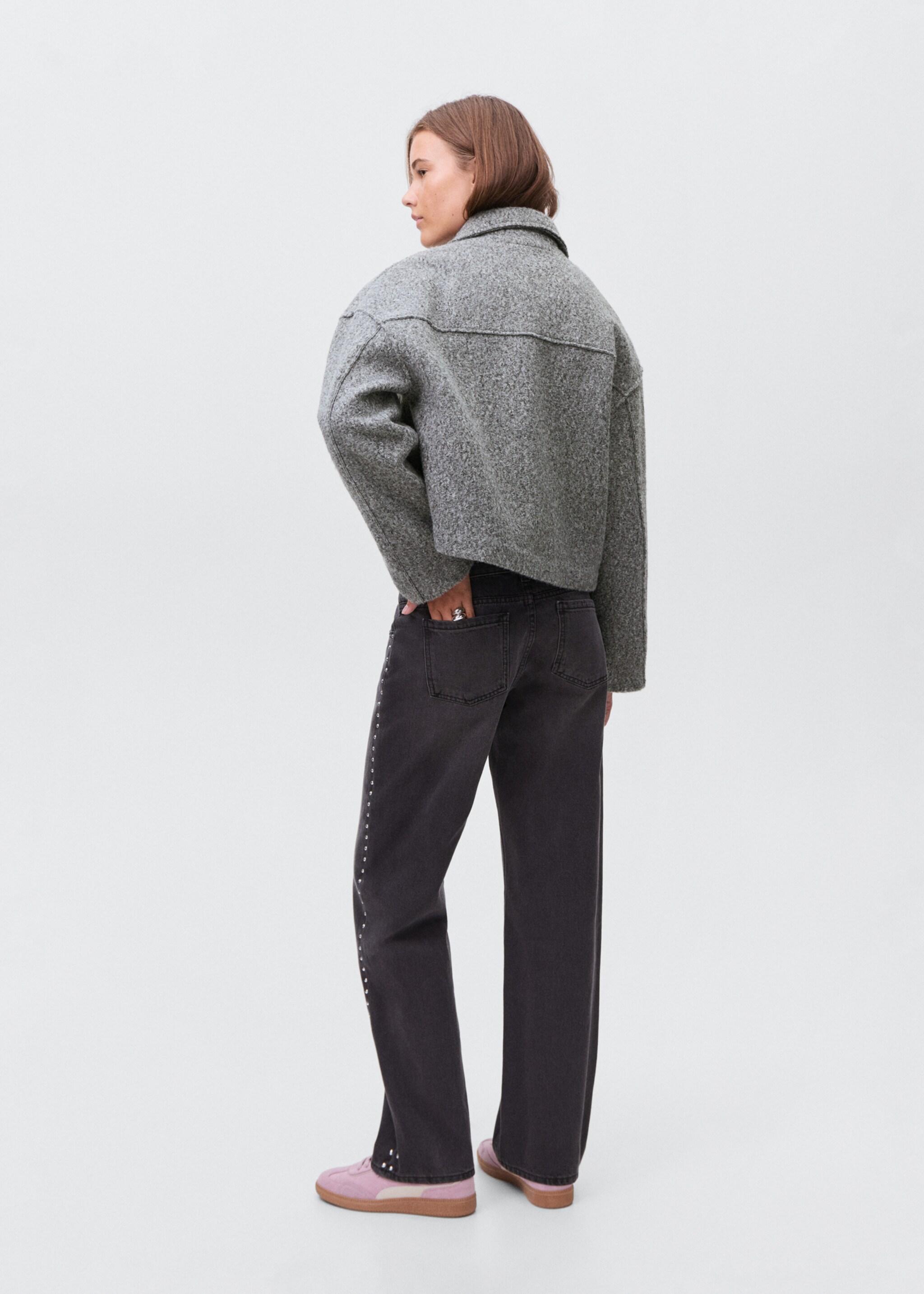 Wool jacket with lapel pockets - Reverse of the article, Grey. Ref: 17085783-00.